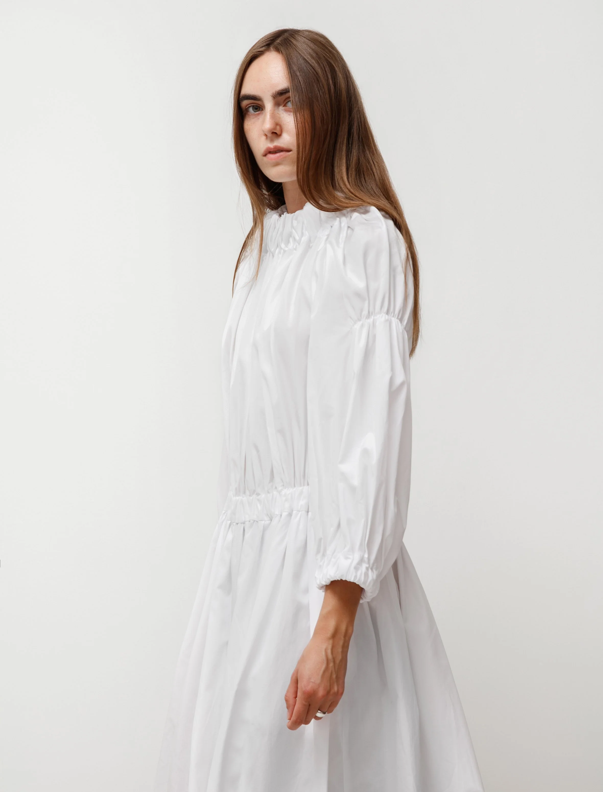 Comme des Garçons Drop Waist Ruched Dress - White - Image 3