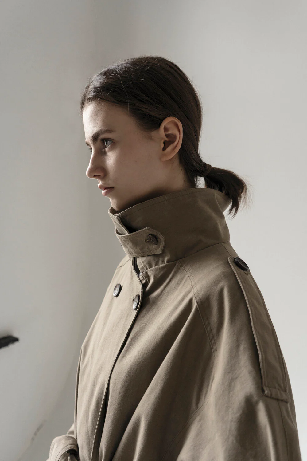 K M by L A N G E Pointed Collar Luna Trench - Olive - Image 2