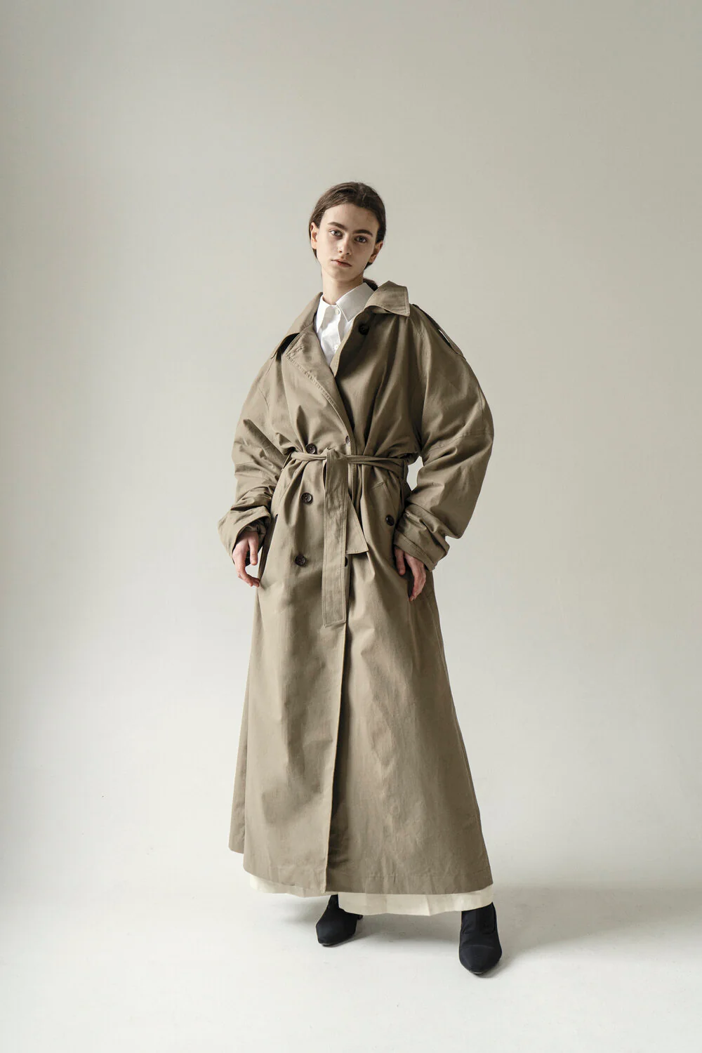K M by L A N G E Pointed Collar Luna Trench - Olive - Image 3