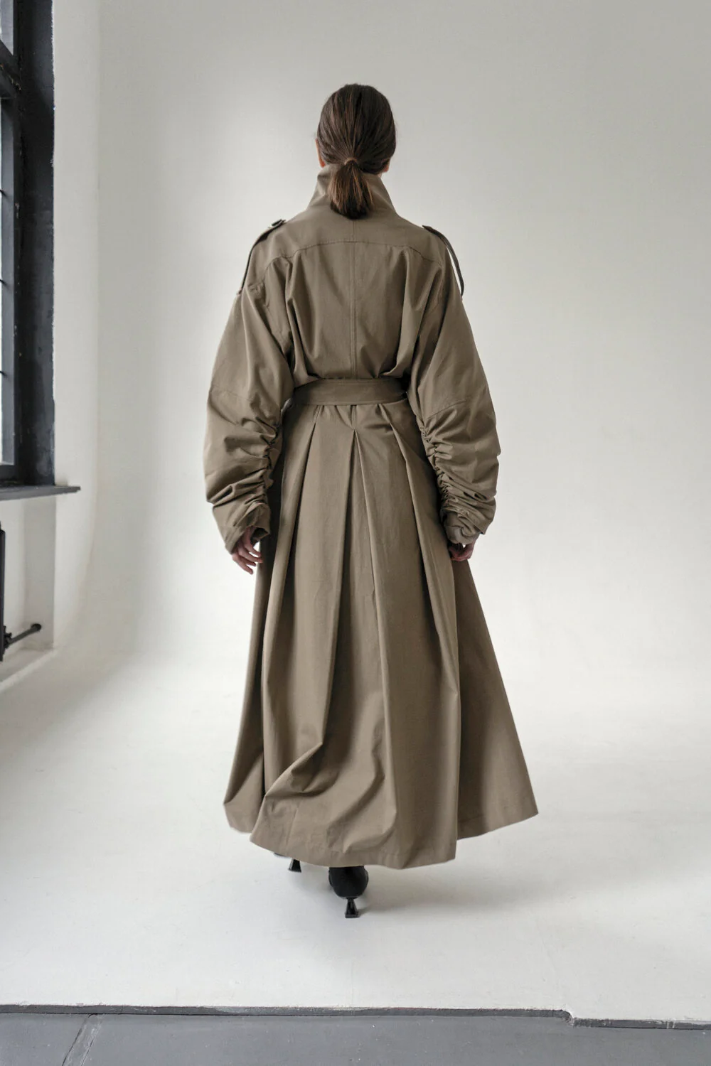 K M by L A N G E Pointed Collar Luna Trench - Olive - Image 4