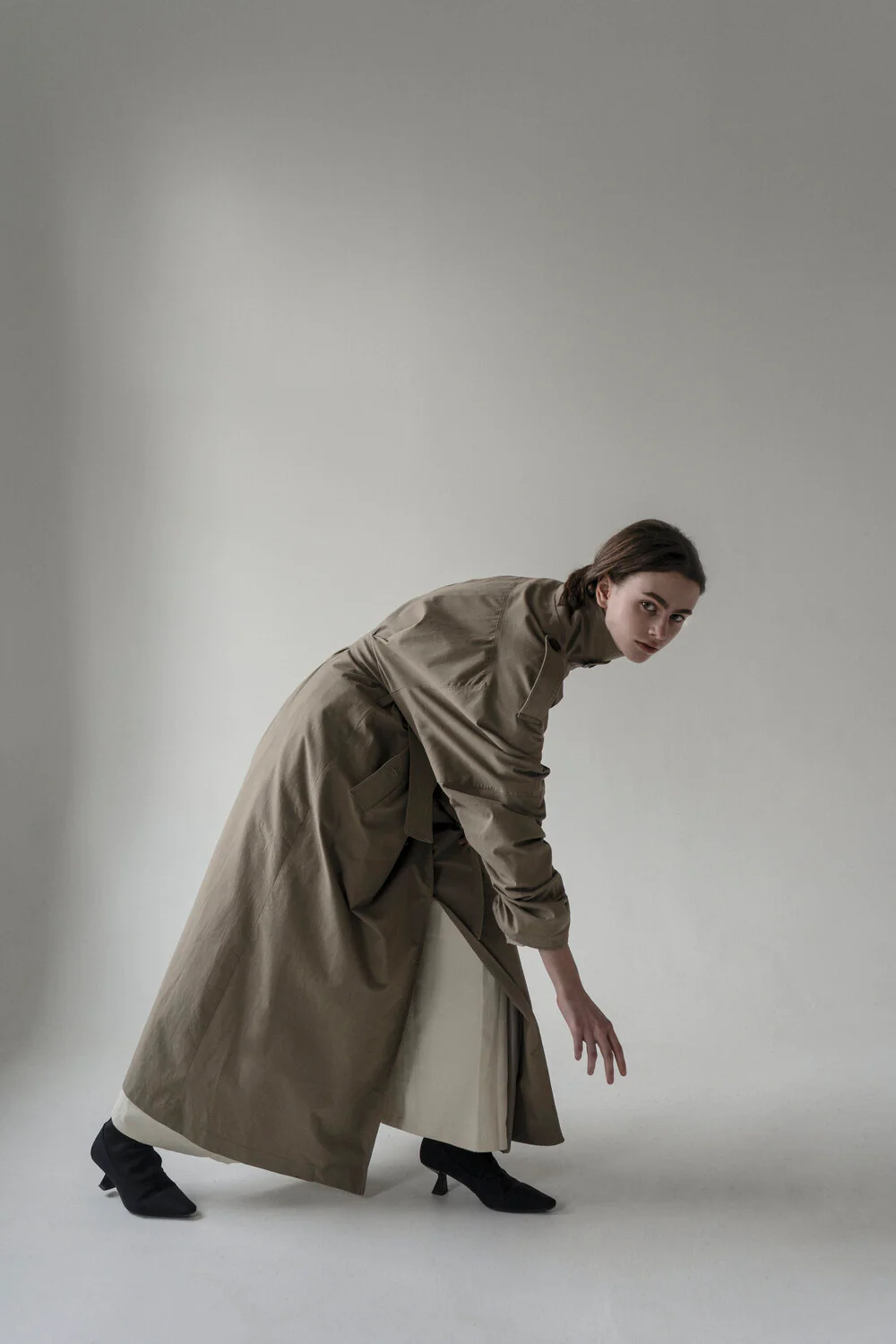 K M by L A N G E Pointed Collar Luna Trench - Olive - Image 5