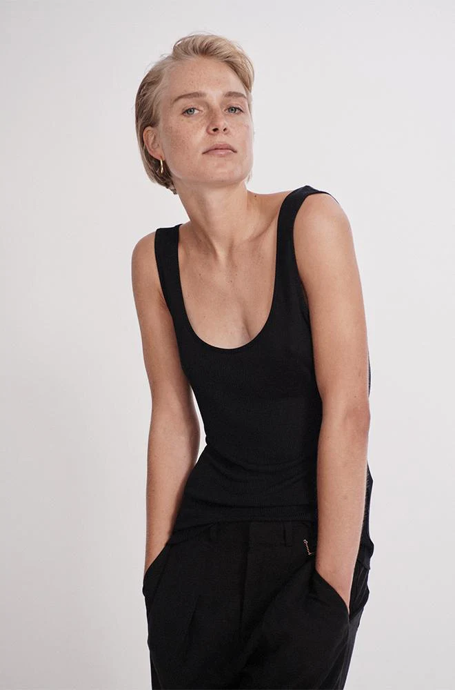 Silk Laundry RIBBED TANK - BLACK