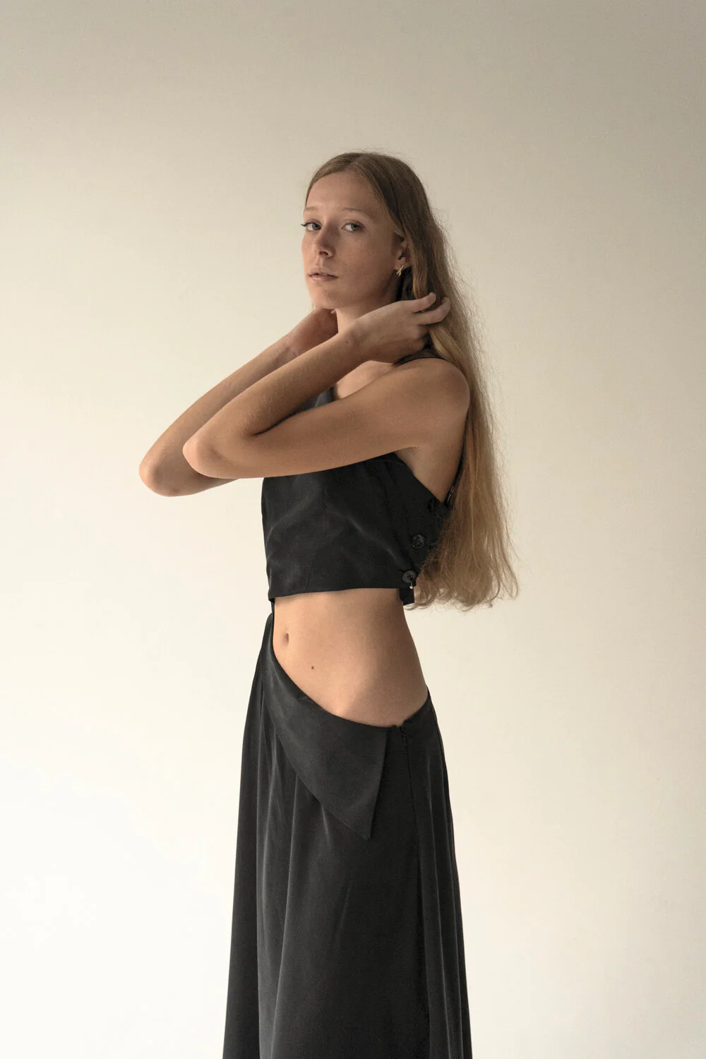 K M by L A N G E PURE SILK KATIUSHA LONG DRESS - BLACK - Image 5