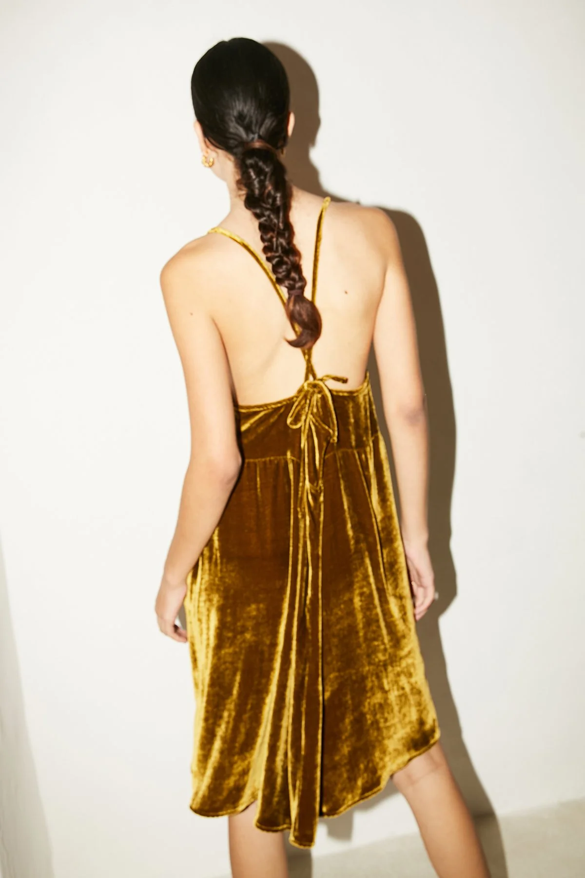Datura Oro Silk Velvet Mini Slip Dress - Gold Green - Image 4