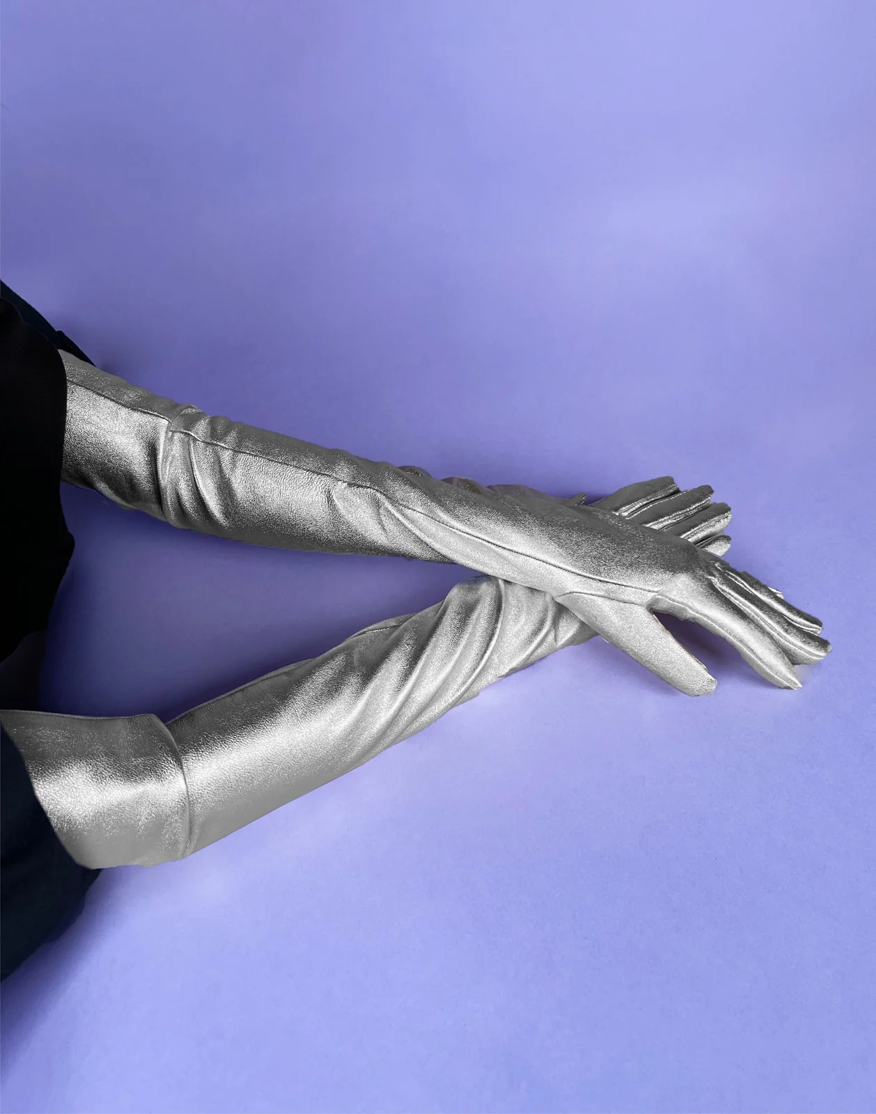 Cynthia Rowley Bea Long Leather Gloves - Metallic Silver - Image 2