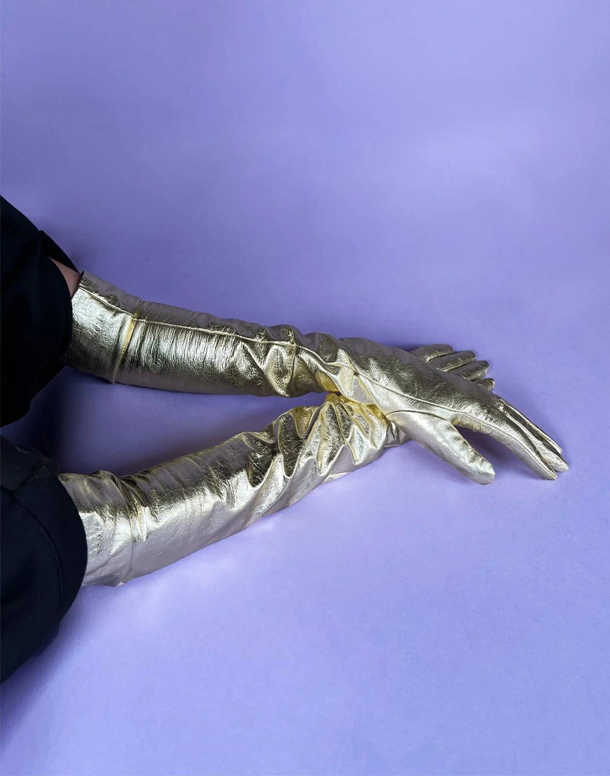 Cynthia Rowley Bea Long Metallic Leather Gloves - Gold - Image 2