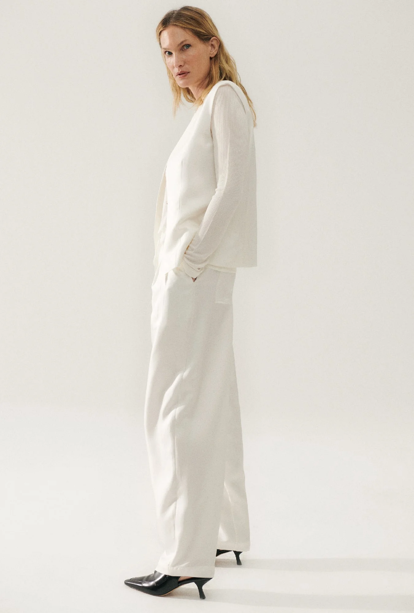 Silk Laundry TWILL SLOUCH PANTS - WHITE - Image 5