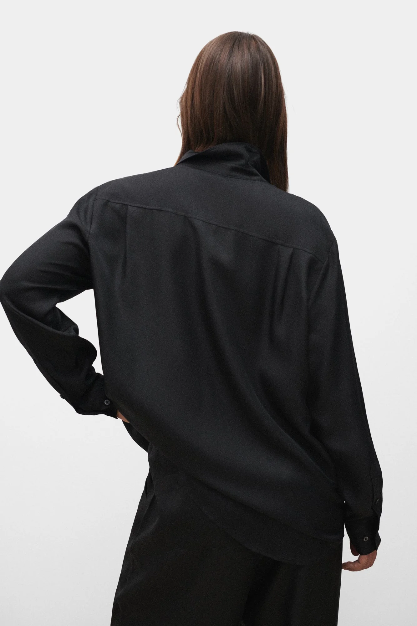 Silk Laundry Twill Boyfriend Shirt - Black - Image 4