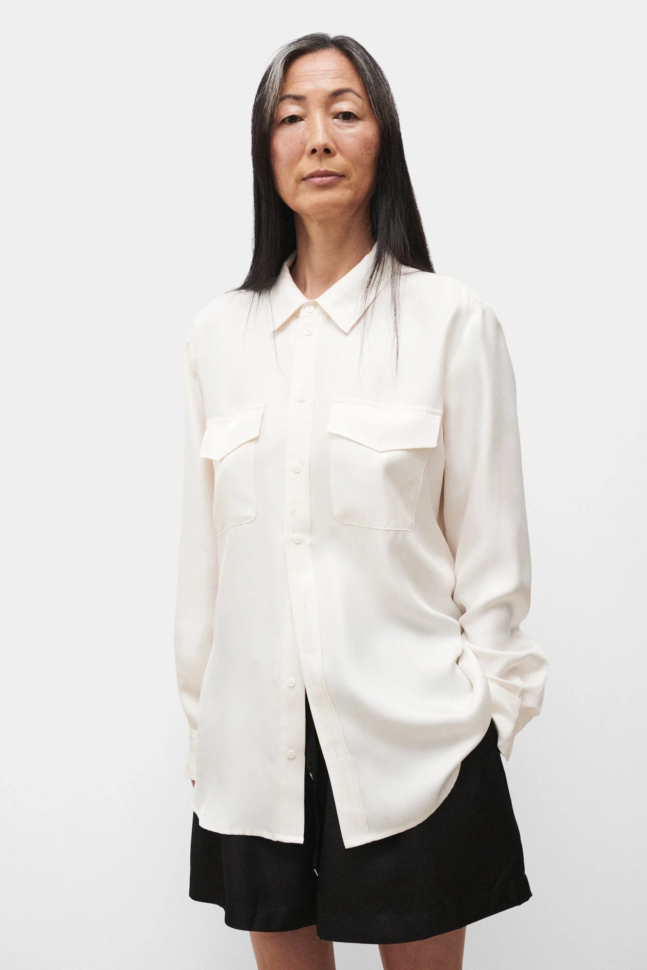 Silk Laundry Twill Boyfriend Shirt - White - Image 3