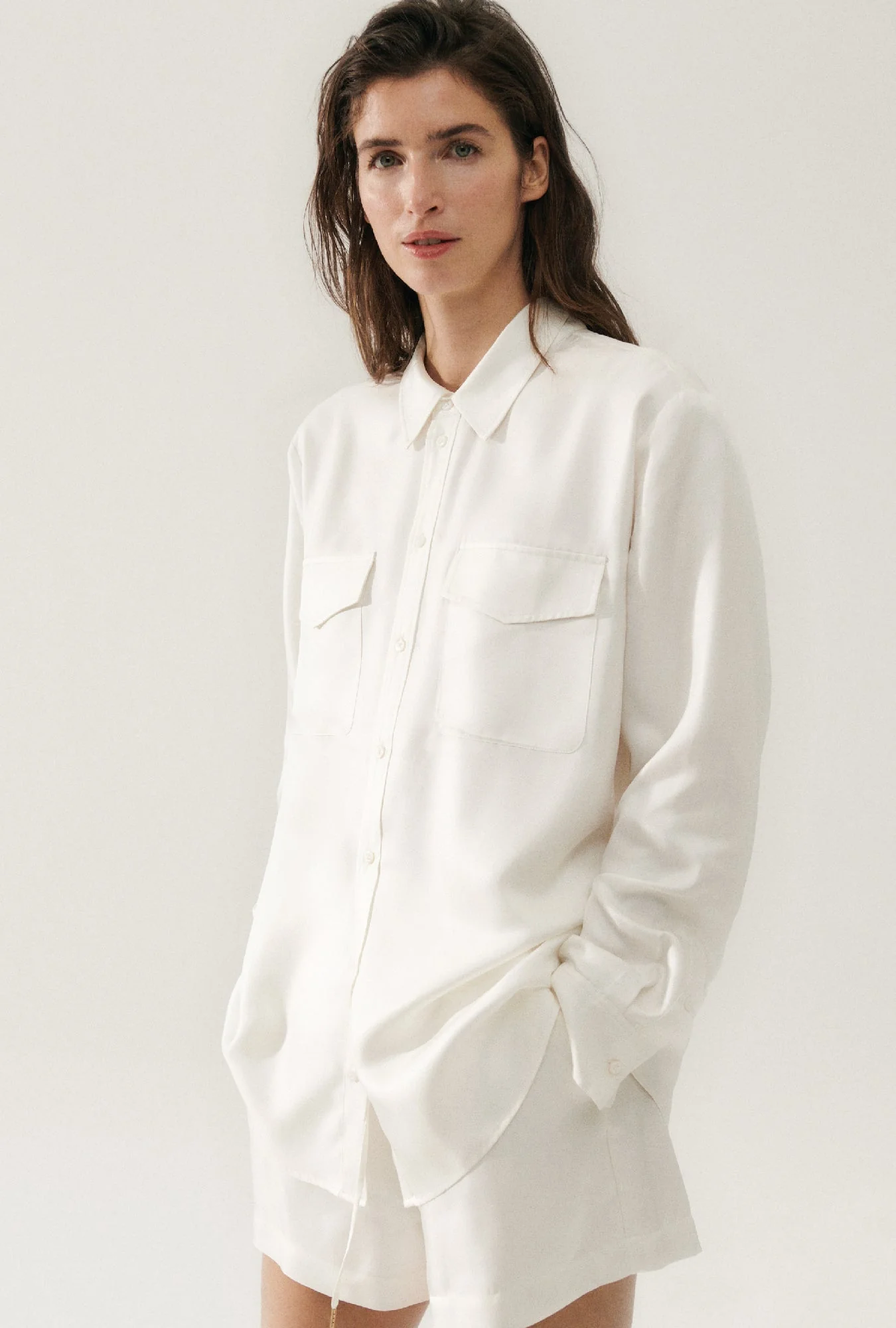 Silk Laundry Twill Boyfriend Shirt - White - Image 5