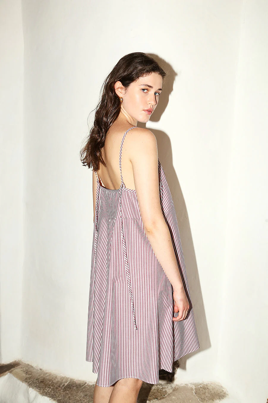 Datura Mini Slip Dress - Burgundy/White Stripe - Image 3