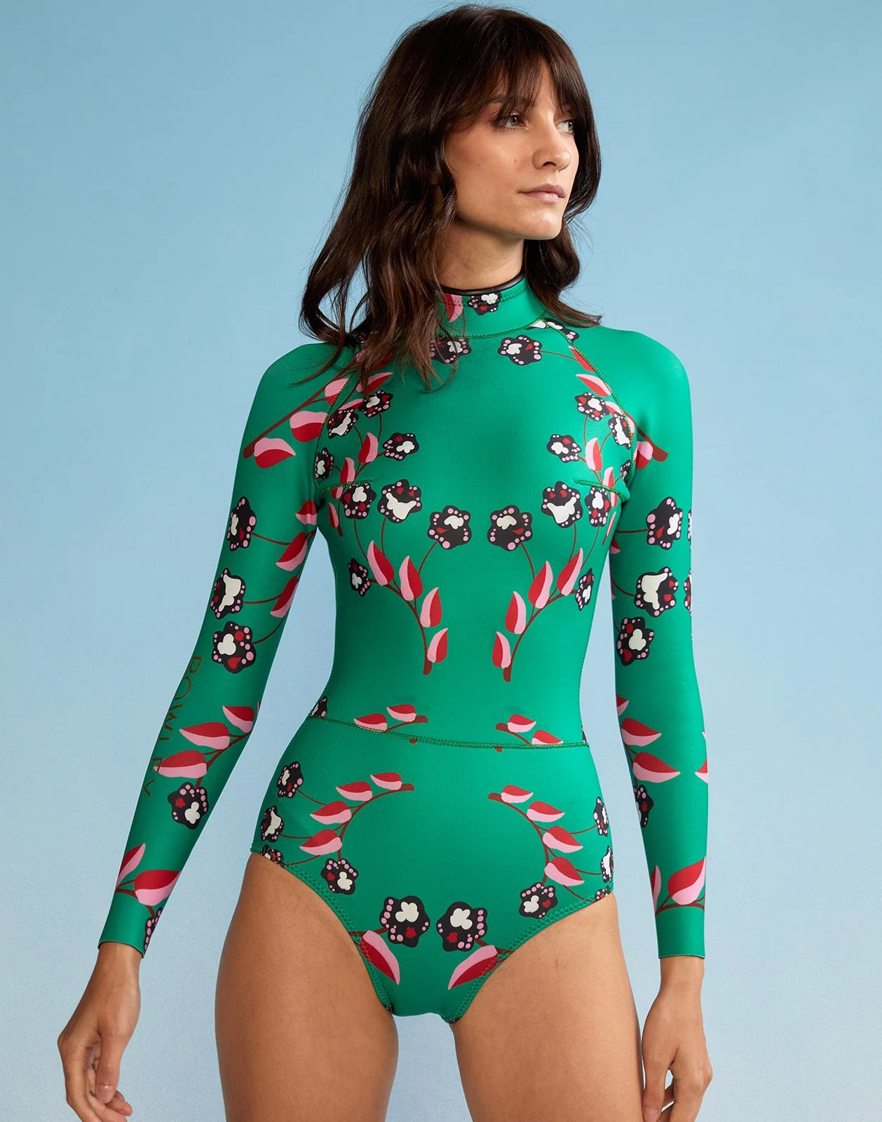 Vine Floral High Cut Wetsuit - Green Vine Floral - Image 2