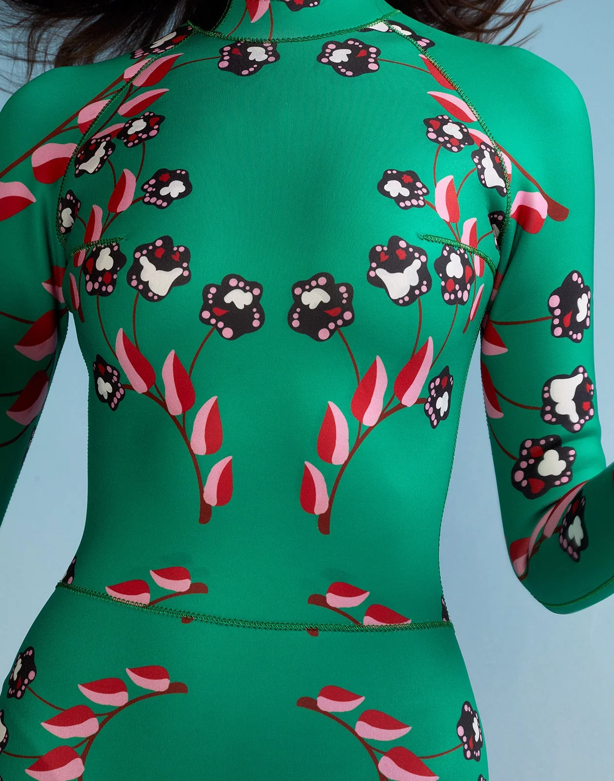 Vine Floral High Cut Wetsuit - Green Vine Floral - Image 6