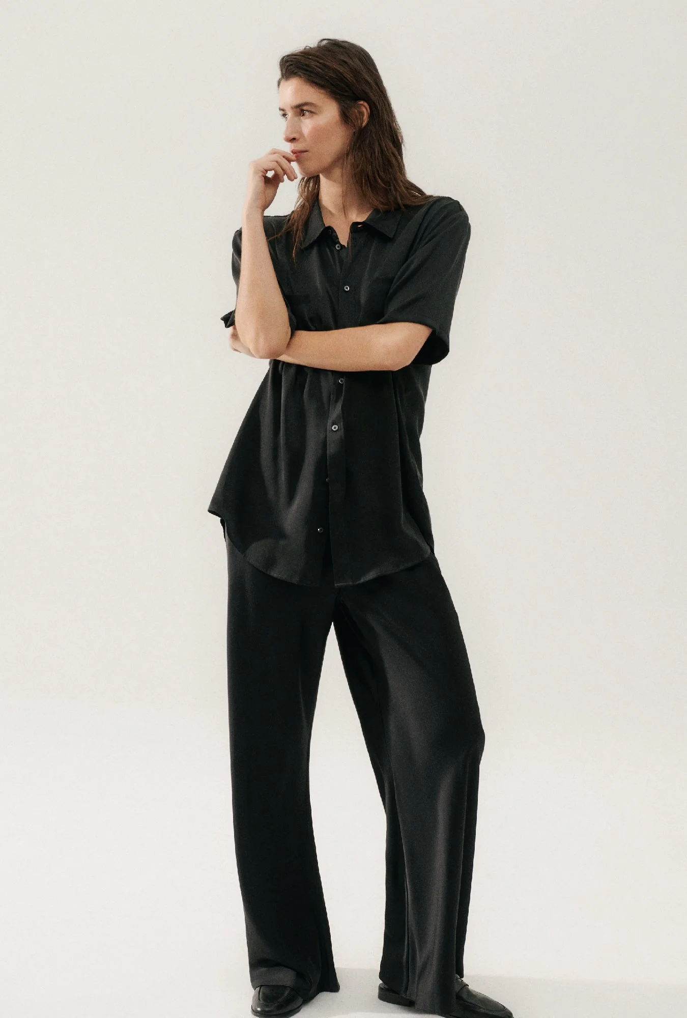 Silk Laundry Bias Cut Pants - Black - Image 4