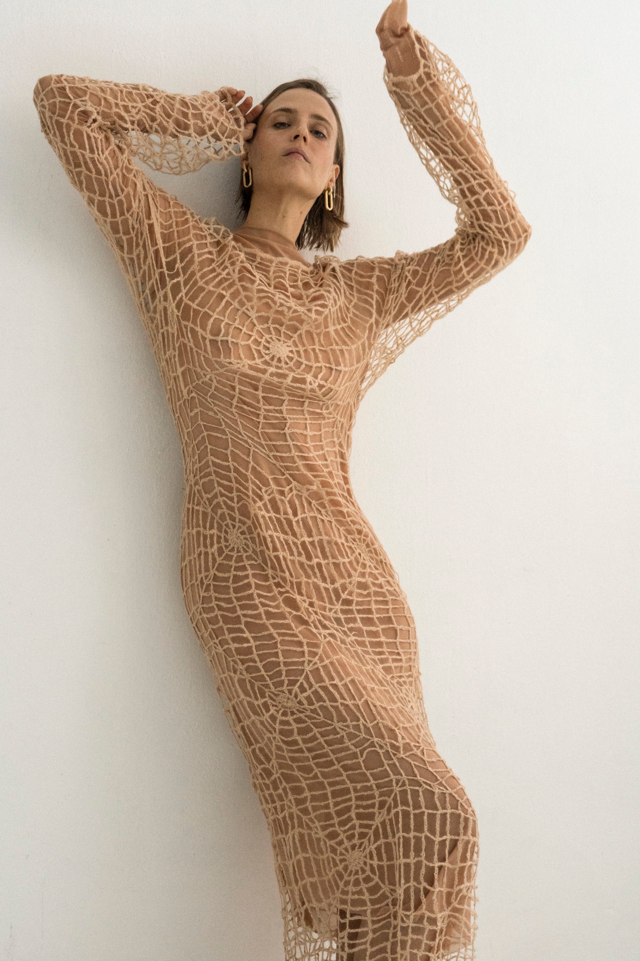 K M by L A N G E BERDIANSK SPIDERWEB MOHAIR DRESS - BEIGE - Image 5