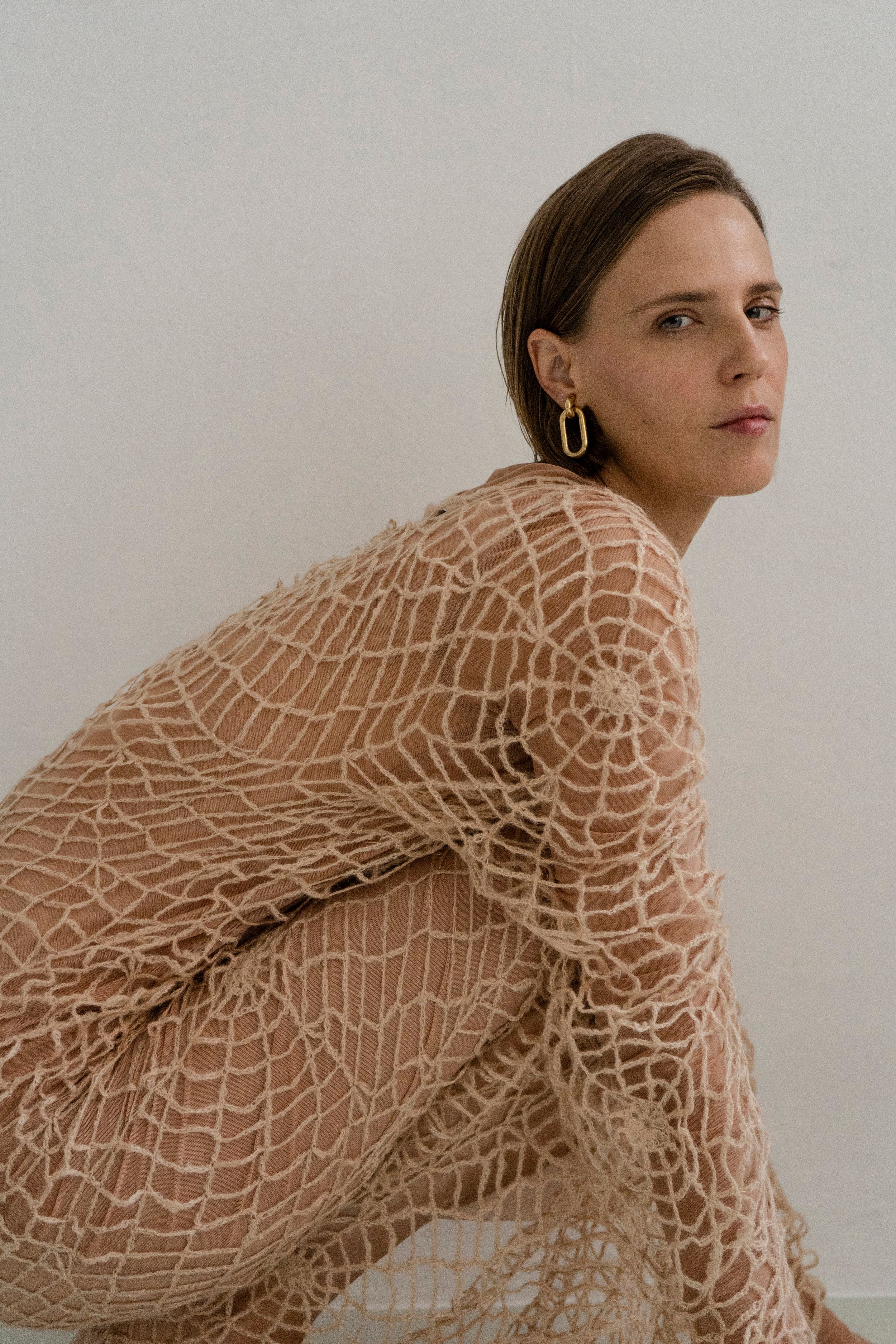 K M by L A N G E BERDIANSK SPIDERWEB MOHAIR DRESS - BEIGE - Image 6