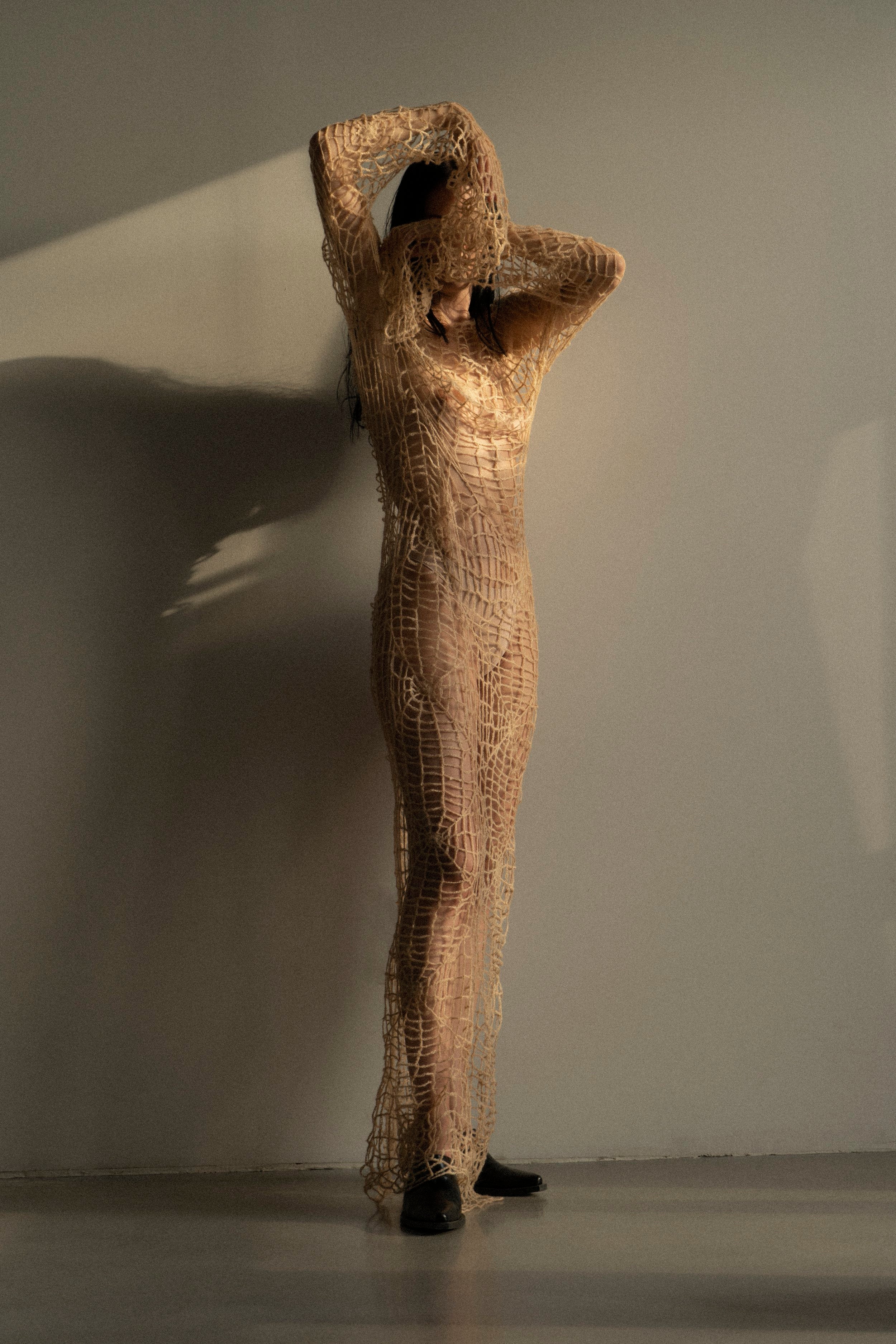 K M by L A N G E BERDIANSK SPIDERWEB MOHAIR DRESS - BEIGE - Image 7