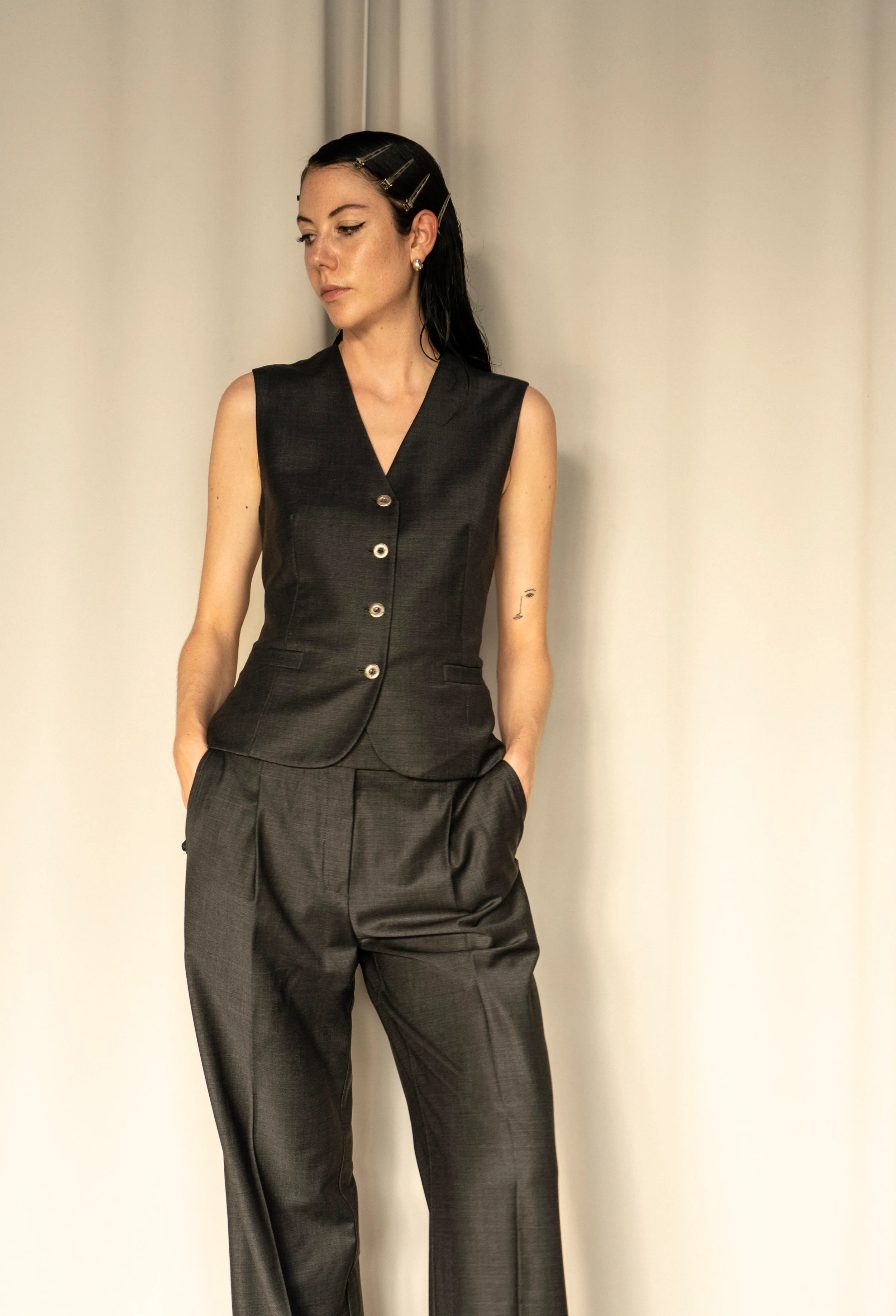 K M by L A N G E Kharkiv Wool Open Back Vest - Grey - Image 3