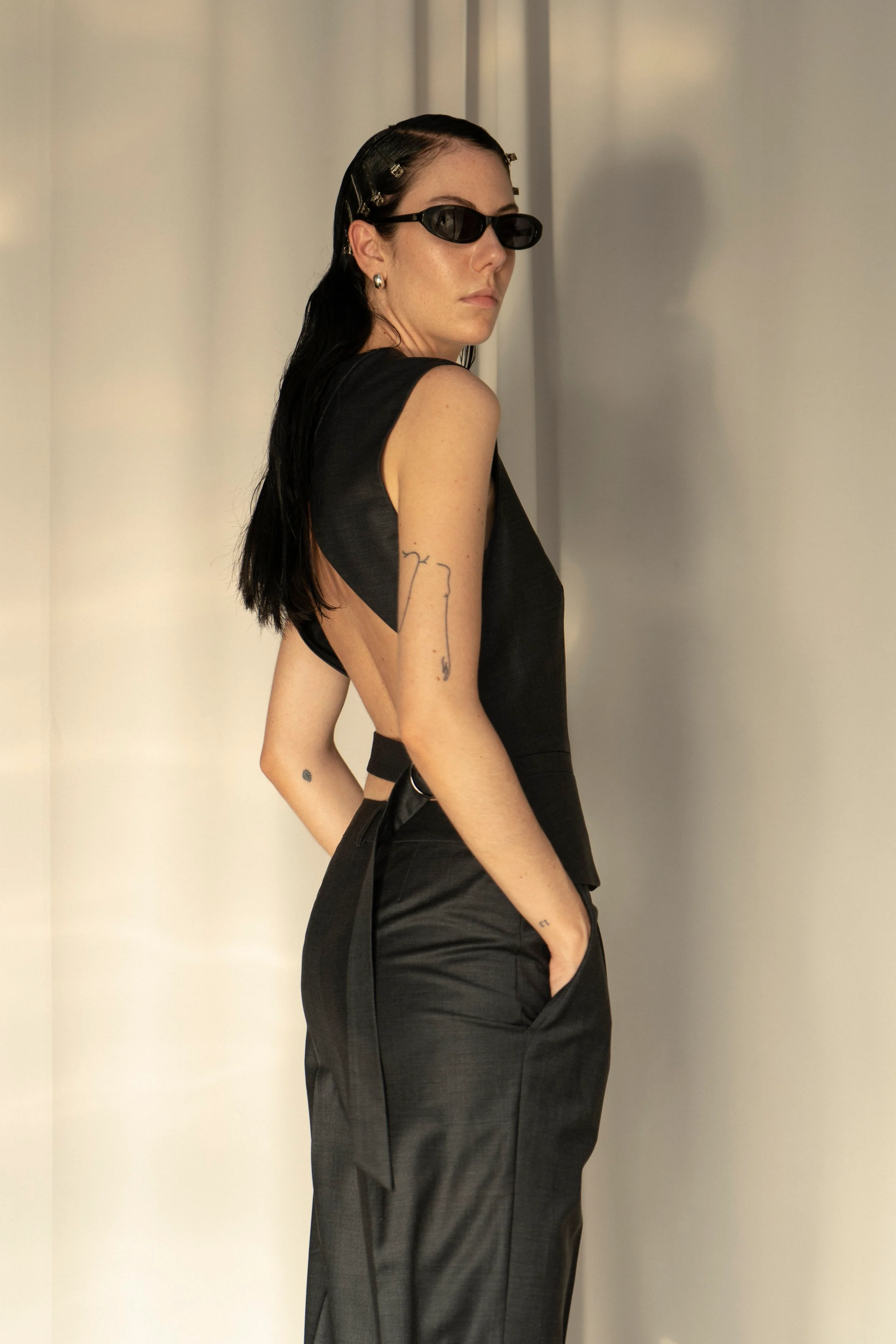K M by L A N G E Kharkiv Wool Open Back Vest - Grey - Image 4