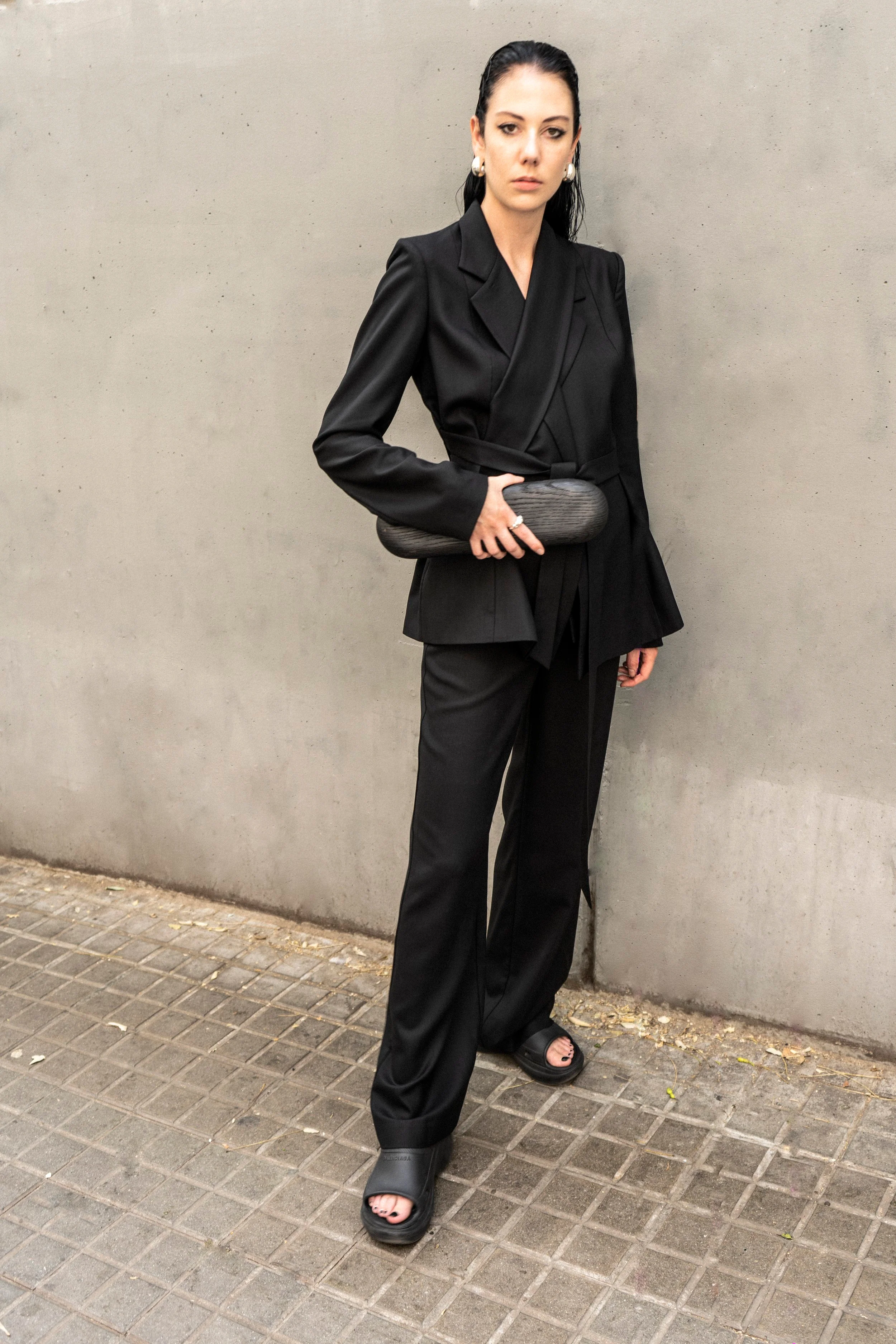 K M by L A N G E Mariupol  Wool Belt  Blazer - Black - Image 2