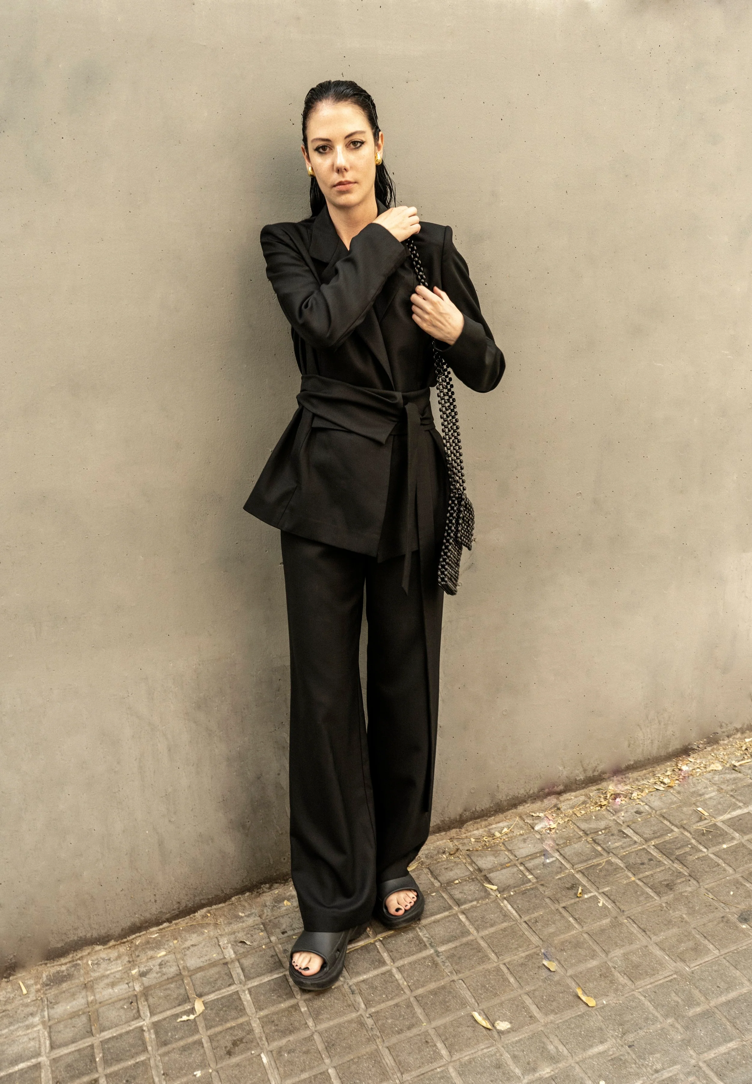 K M by L A N G E Mariupol  Wool Belt  Blazer - Black - Image 3