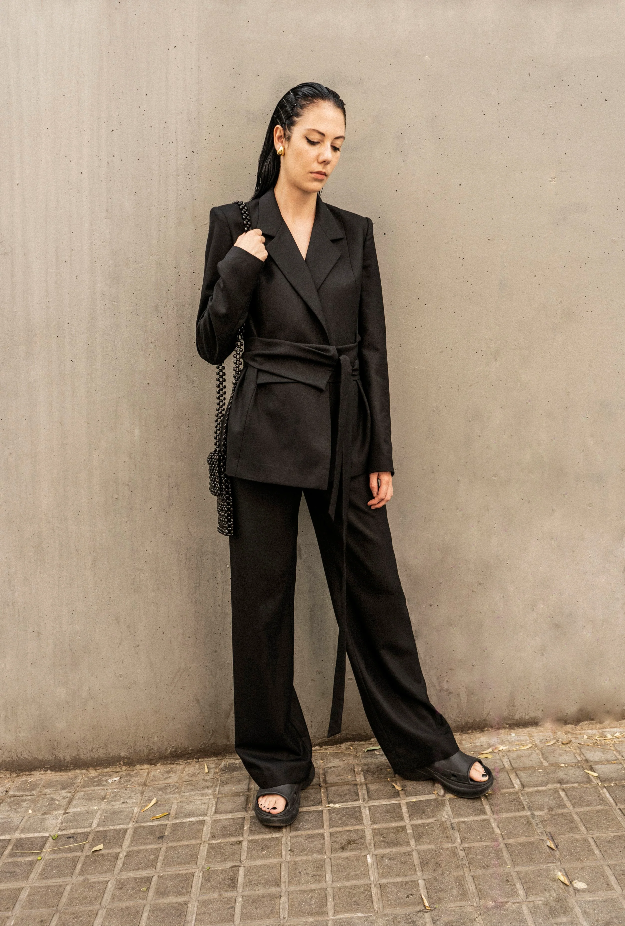K M by L A N G E Mariupol  Wool Belt  Blazer - Black - Image 5