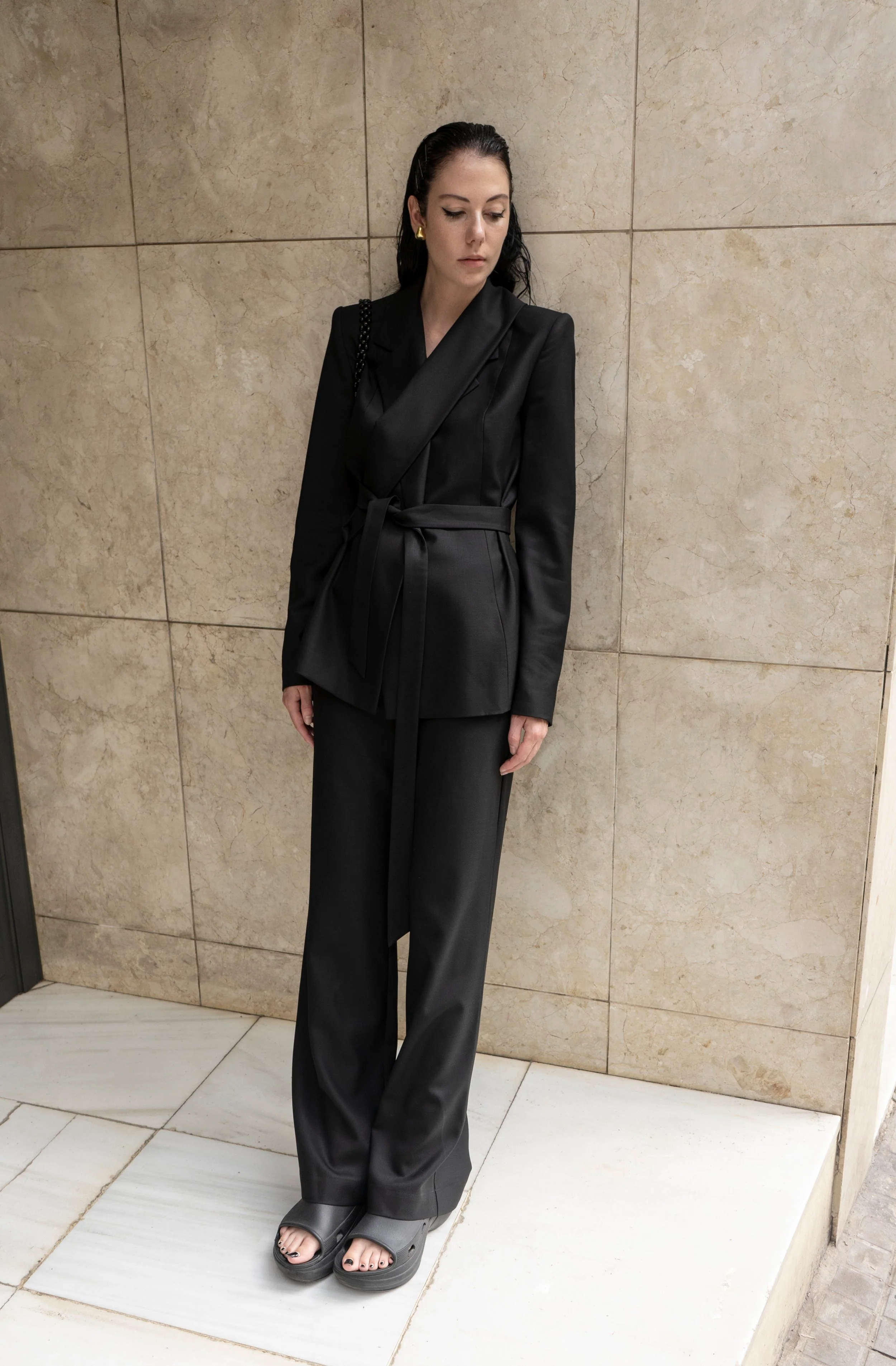 K M by L A N G E Mariupol  Wool Belt  Blazer - Black - Image 6