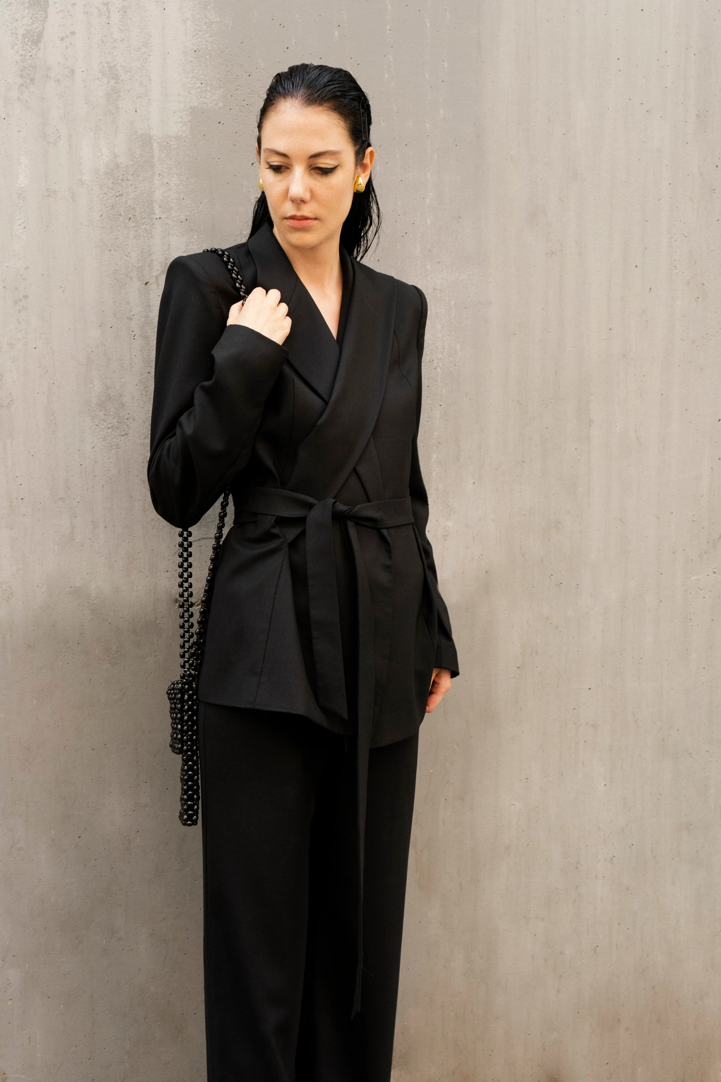 K M by L A N G E Mariupol  Wool Belt  Blazer - Black - Image 8