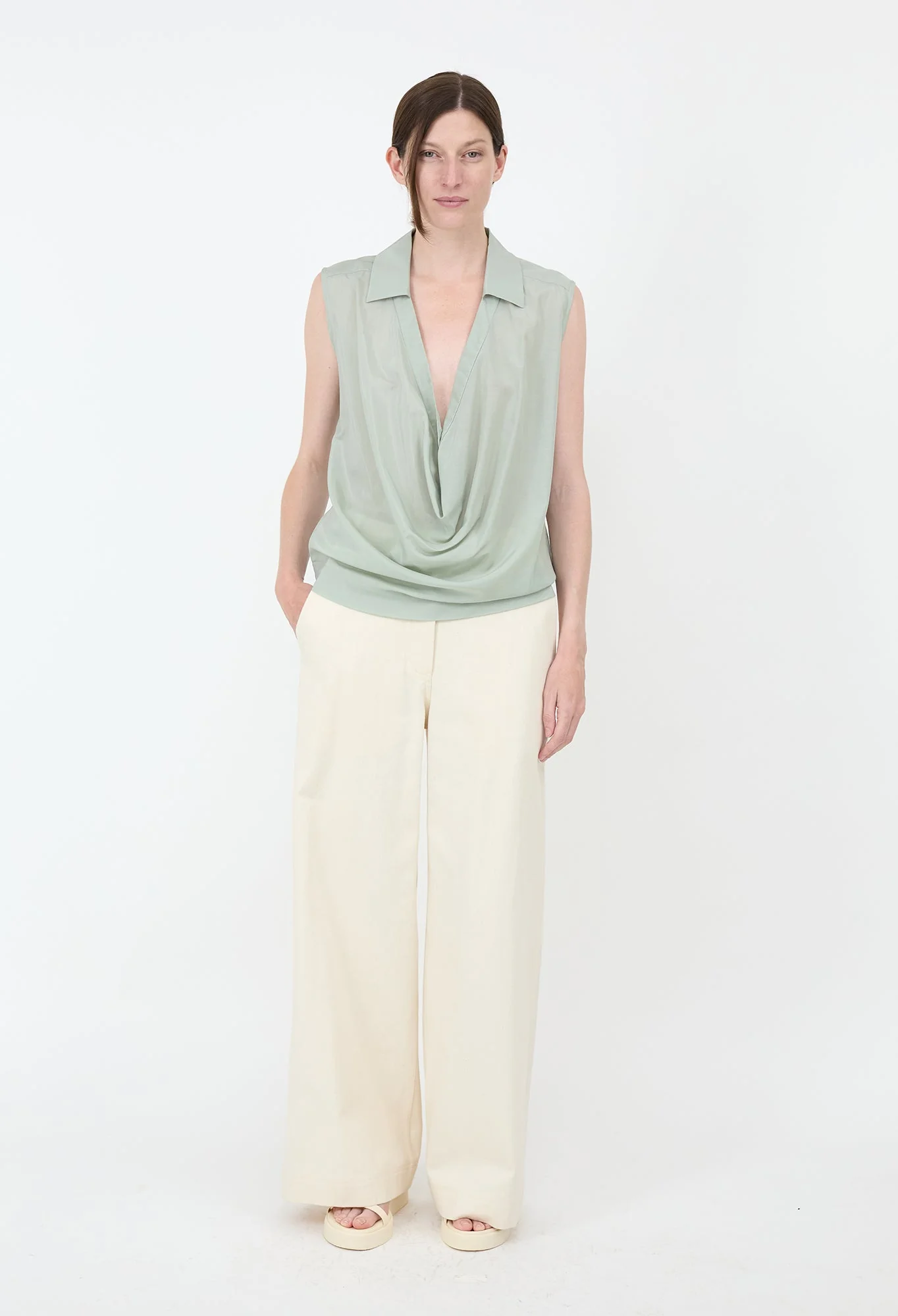 JULIA JENTZSCH DIMA - Semi Sheer Japanese Cotton Cupro Blend Top in Matcha - Image 2