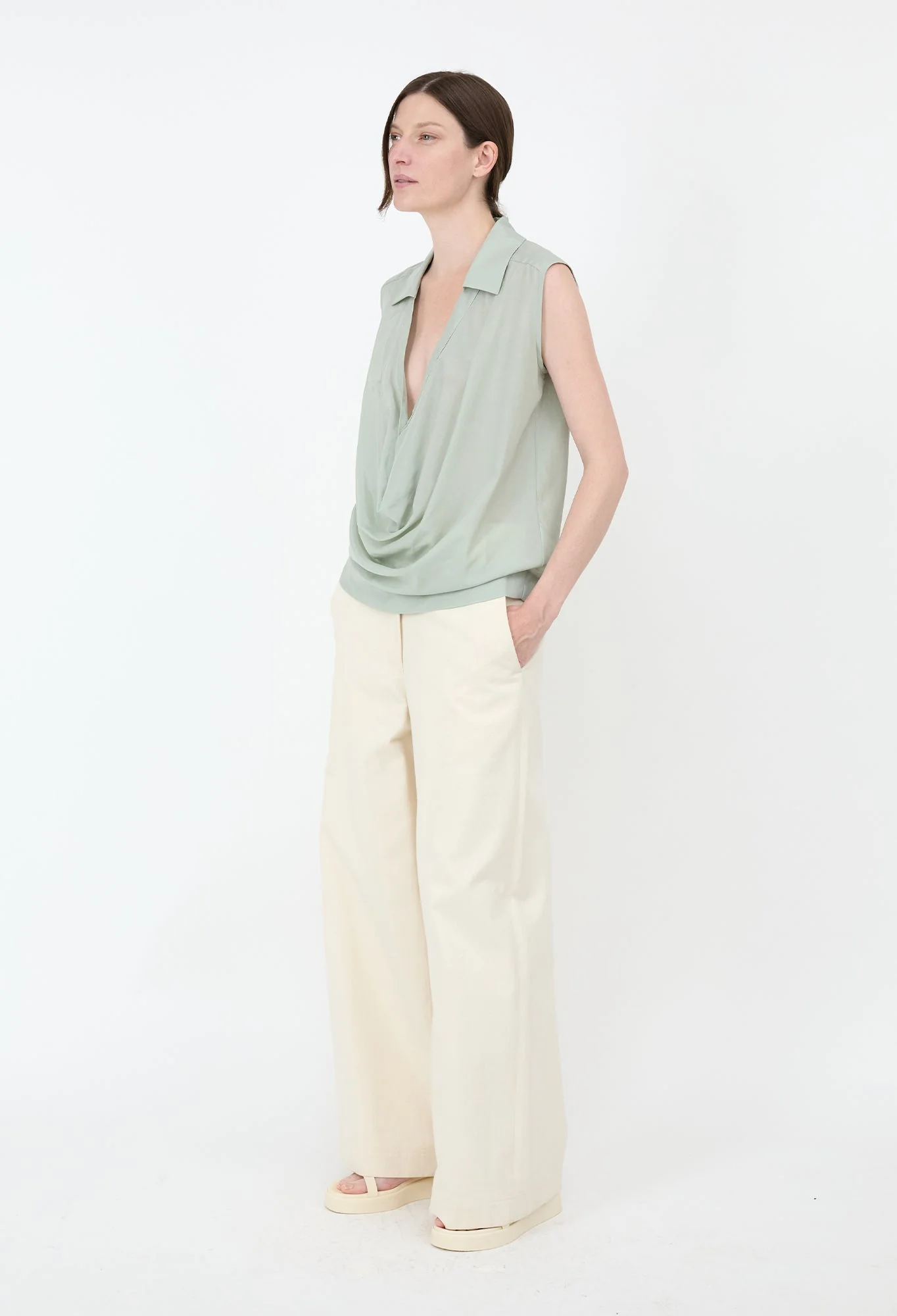 JULIA JENTZSCH DIMA - Semi Sheer Japanese Cotton Cupro Blend Top in Matcha - Image 3