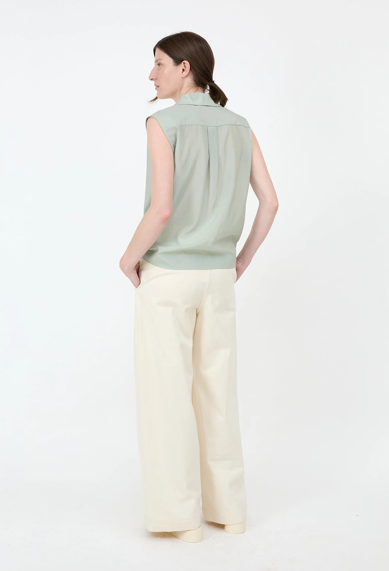 JULIA JENTZSCH DIMA - Semi Sheer Japanese Cotton Cupro Blend Top in Matcha - Image 4