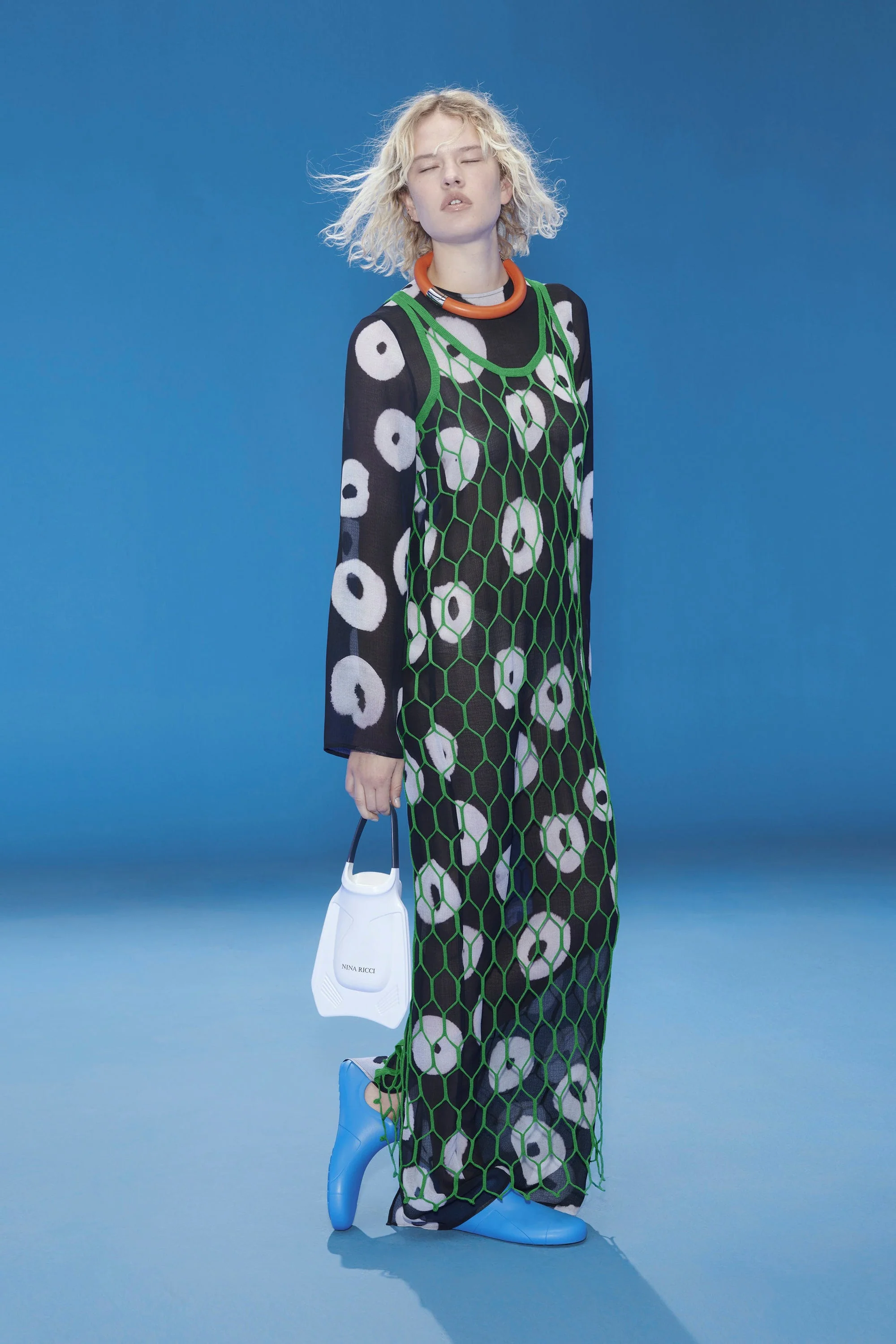 Nina Ricci Long Sleeves Straight Dress - Printed Crepon Black/White - Image 2