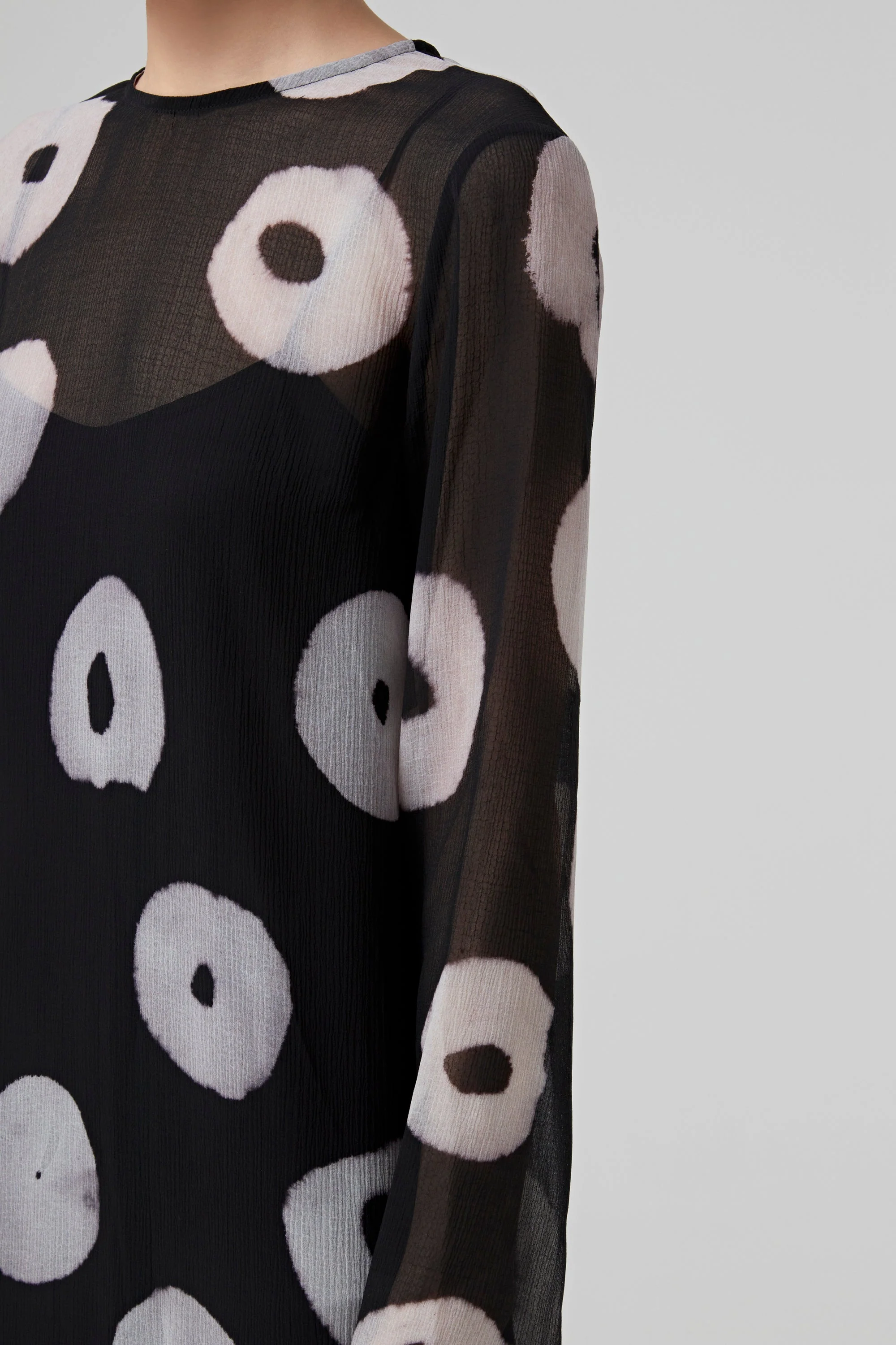 Nina Ricci Long Sleeves Straight Dress - Printed Crepon Black/White - Image 6