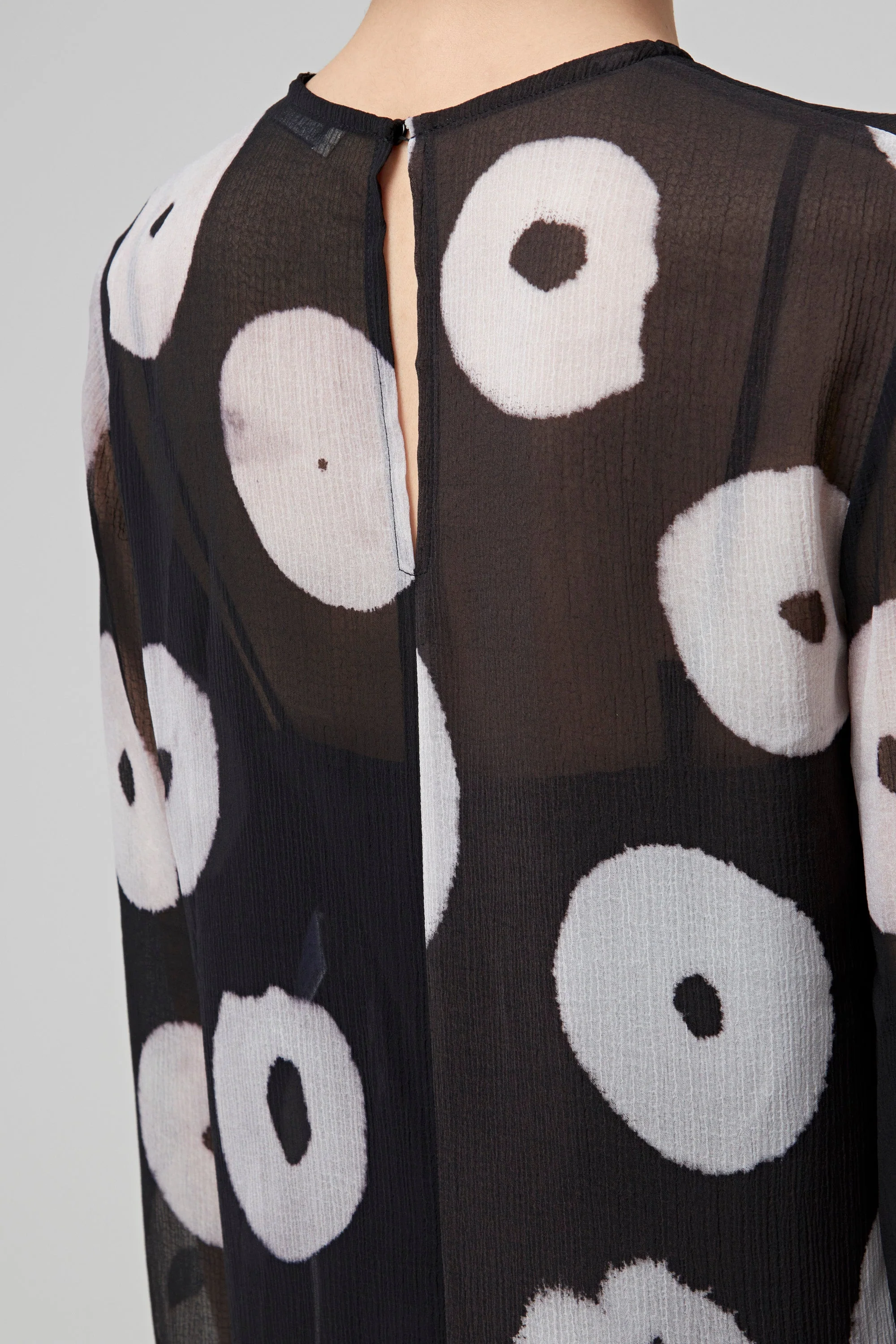 Nina Ricci Long Sleeves Straight Dress - Printed Crepon Black/White - Image 7