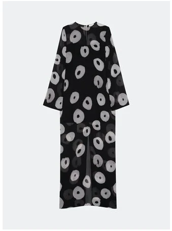 Nina Ricci Long Sleeves Straight Dress - Printed Crepon Black/White - Image 8