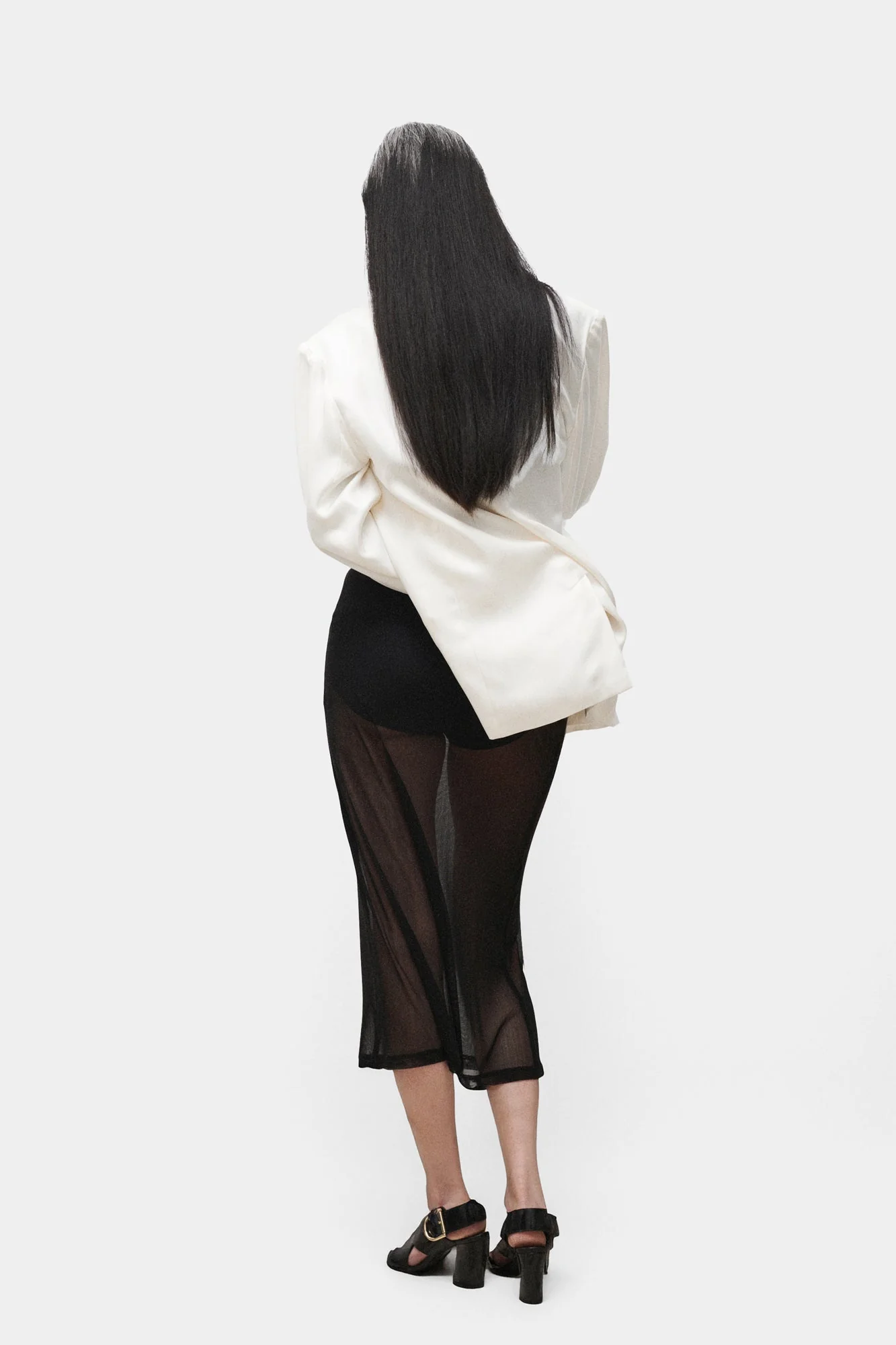 Silk Laundry Mesh Skirt - Black - Image 3