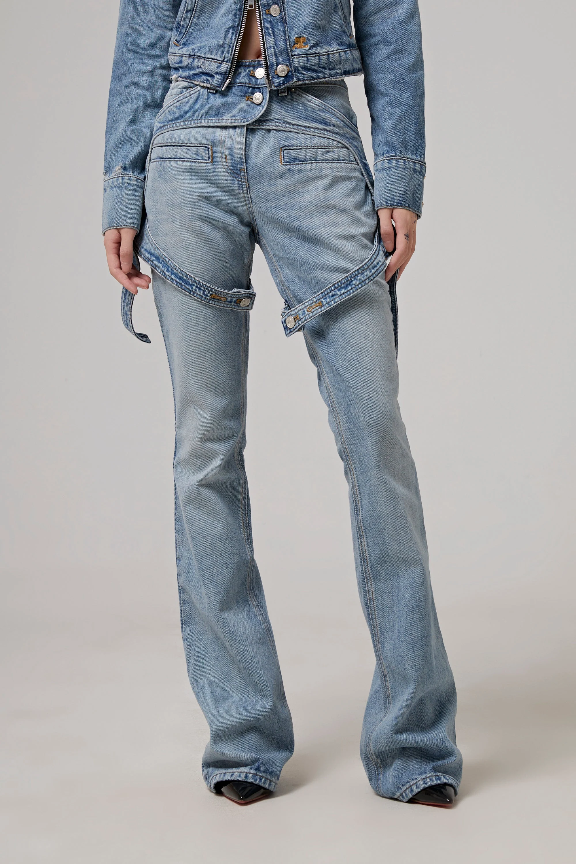 COURREGES Racer Blue Denim Pants - Light Blue Wash - Image 4