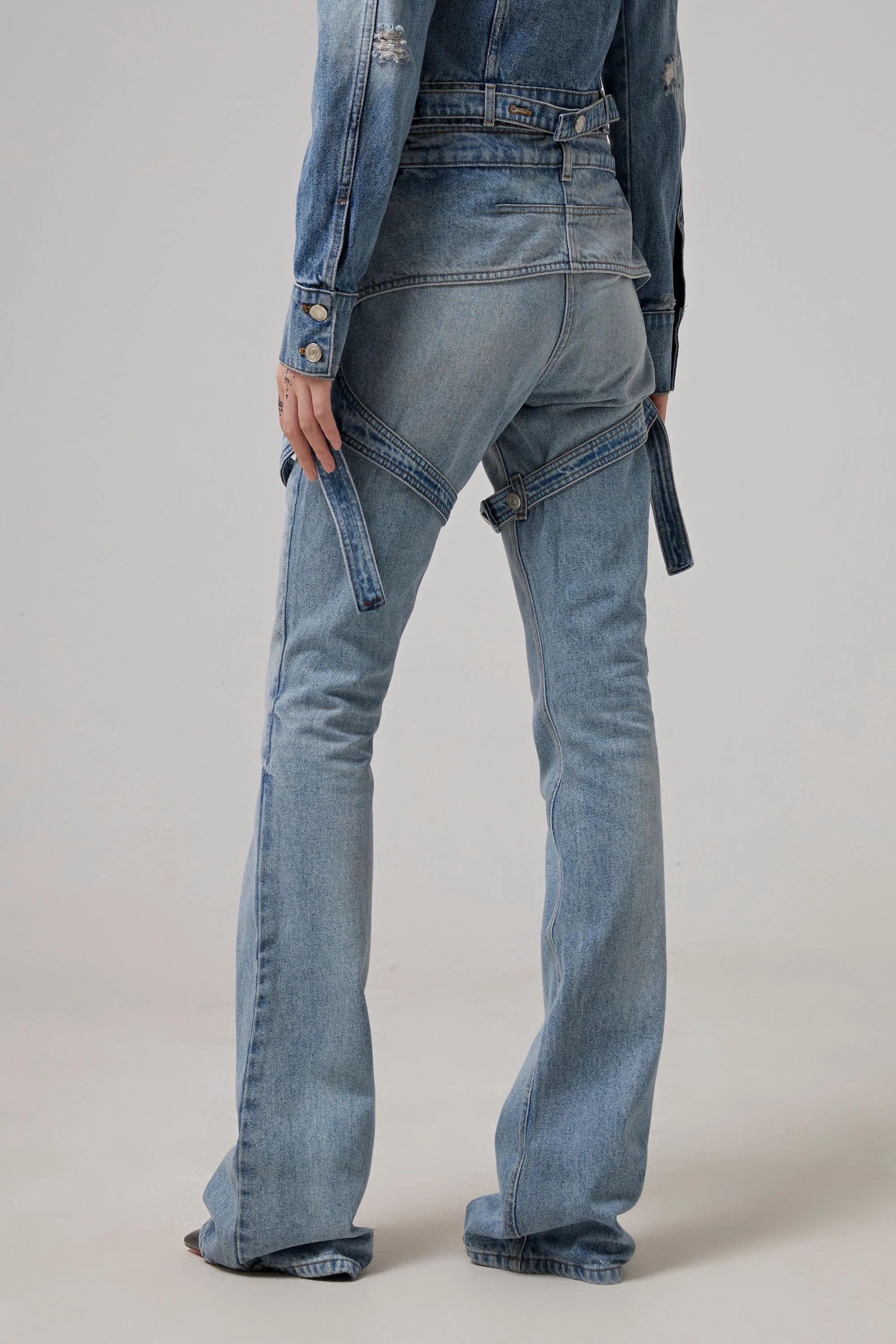 COURREGES Racer Blue Denim Pants - Light Blue Wash - Image 5