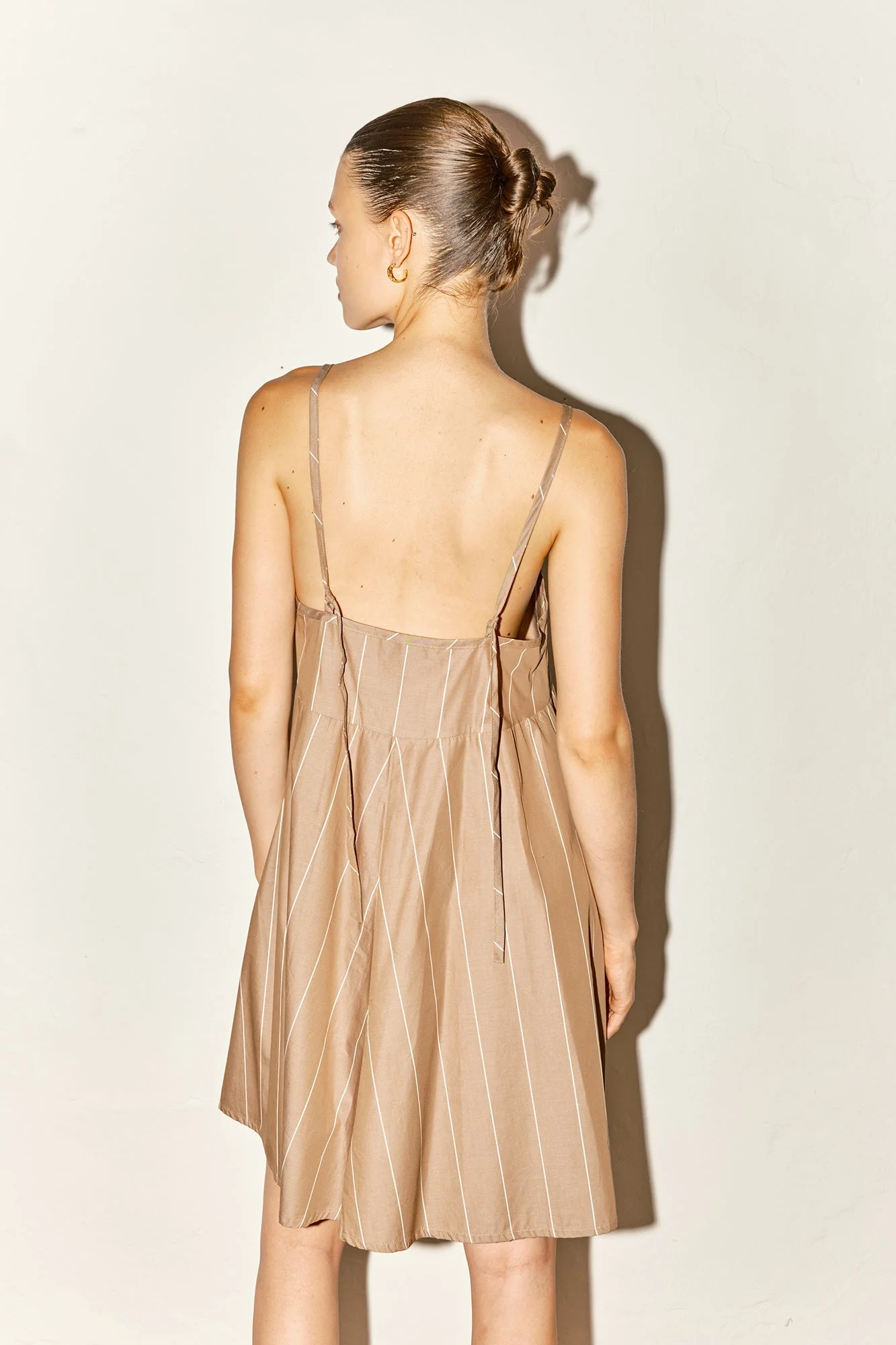 Datura Almond Striped Mini Slip Dress - Almond Brown - Image 4
