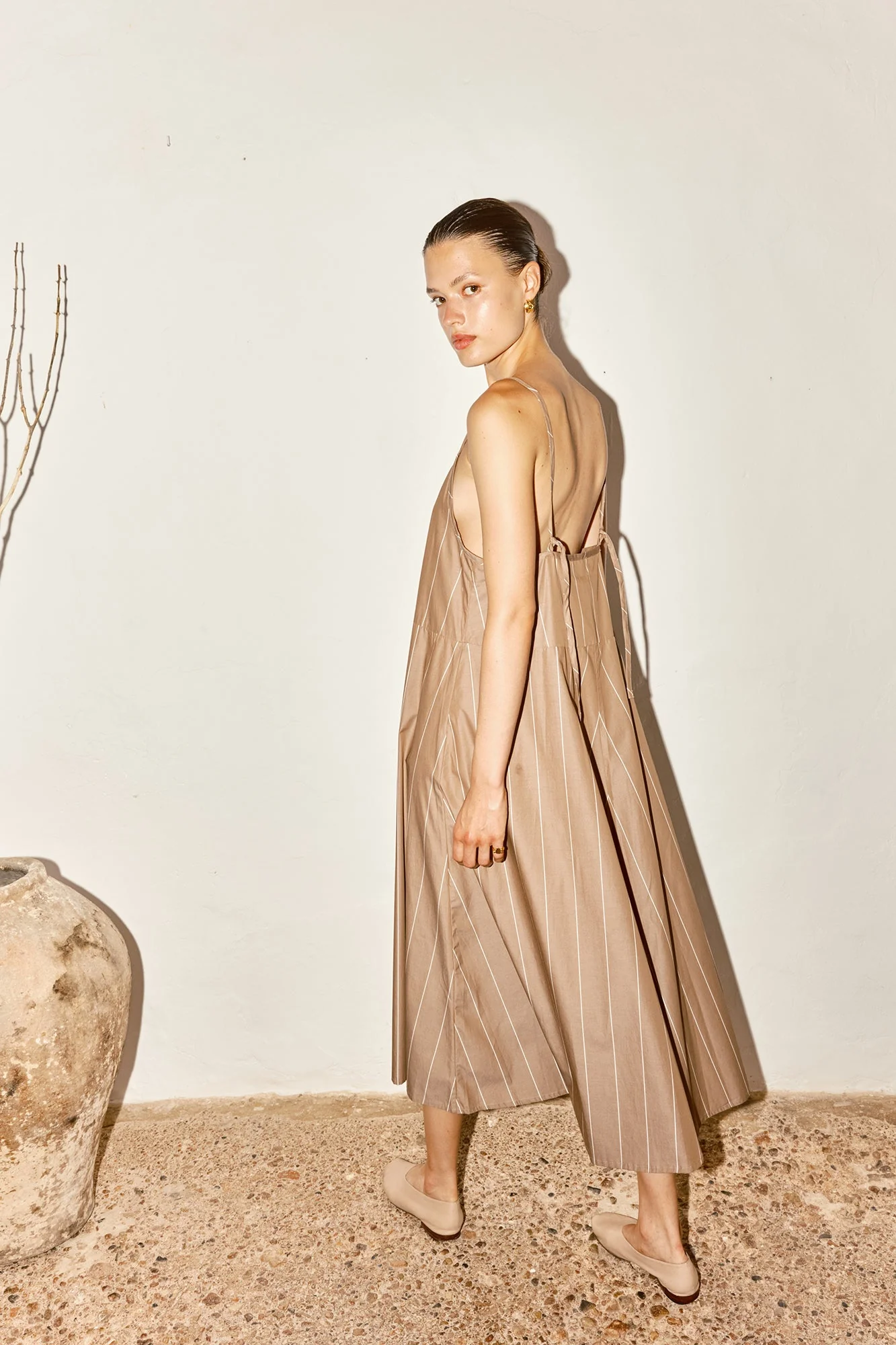 Datura Almond Striped Slip Dress - Brown - Image 3