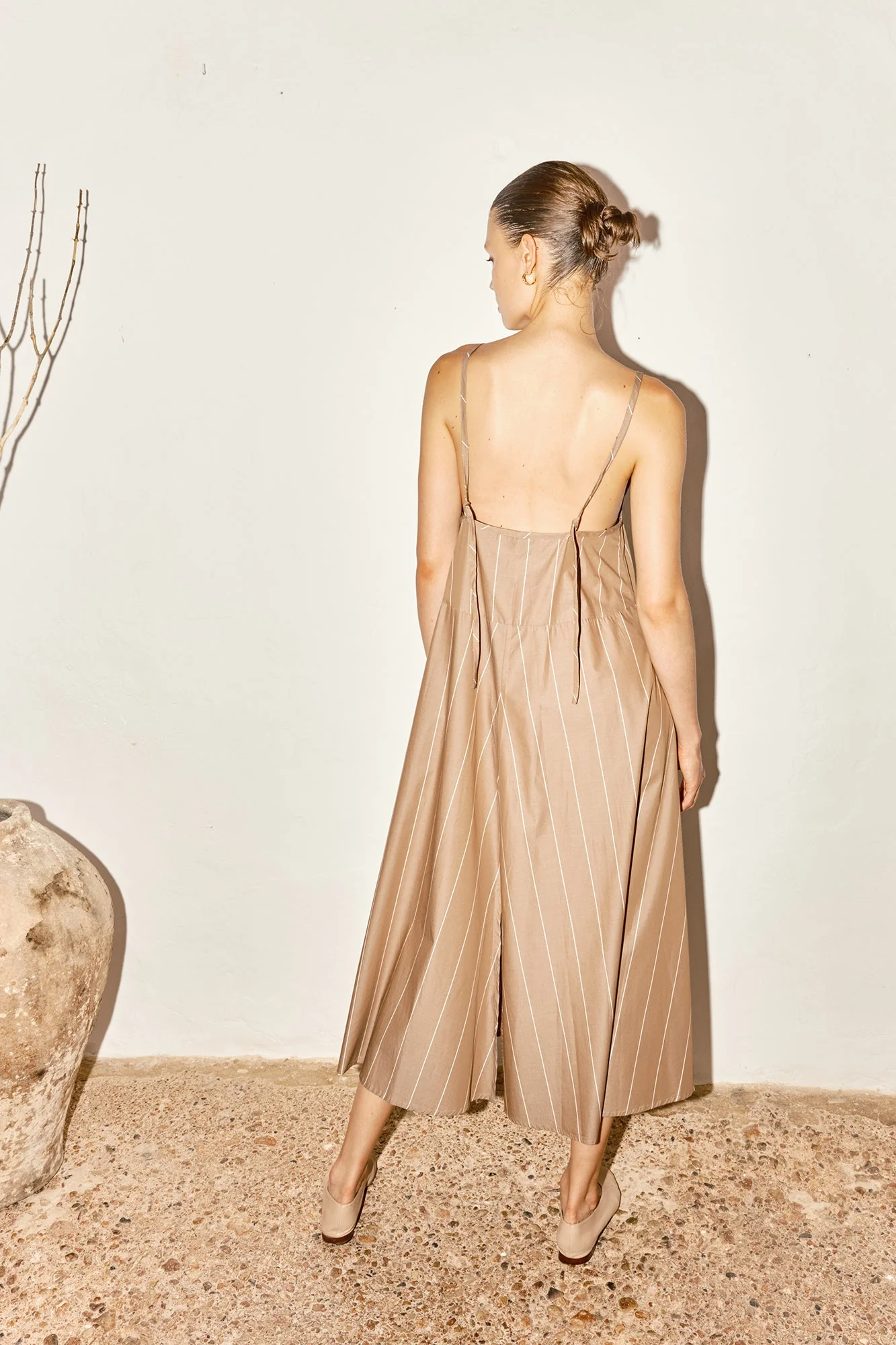 Datura Almond Striped Slip Dress - Brown - Image 4