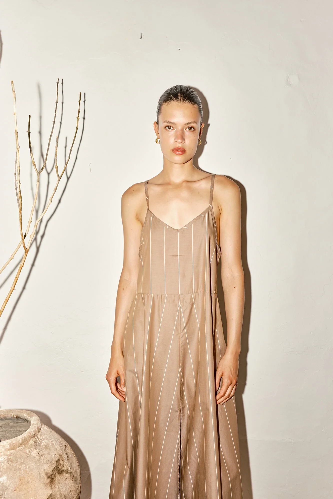 Datura Almond Striped Slip Dress - Brown - Image 6