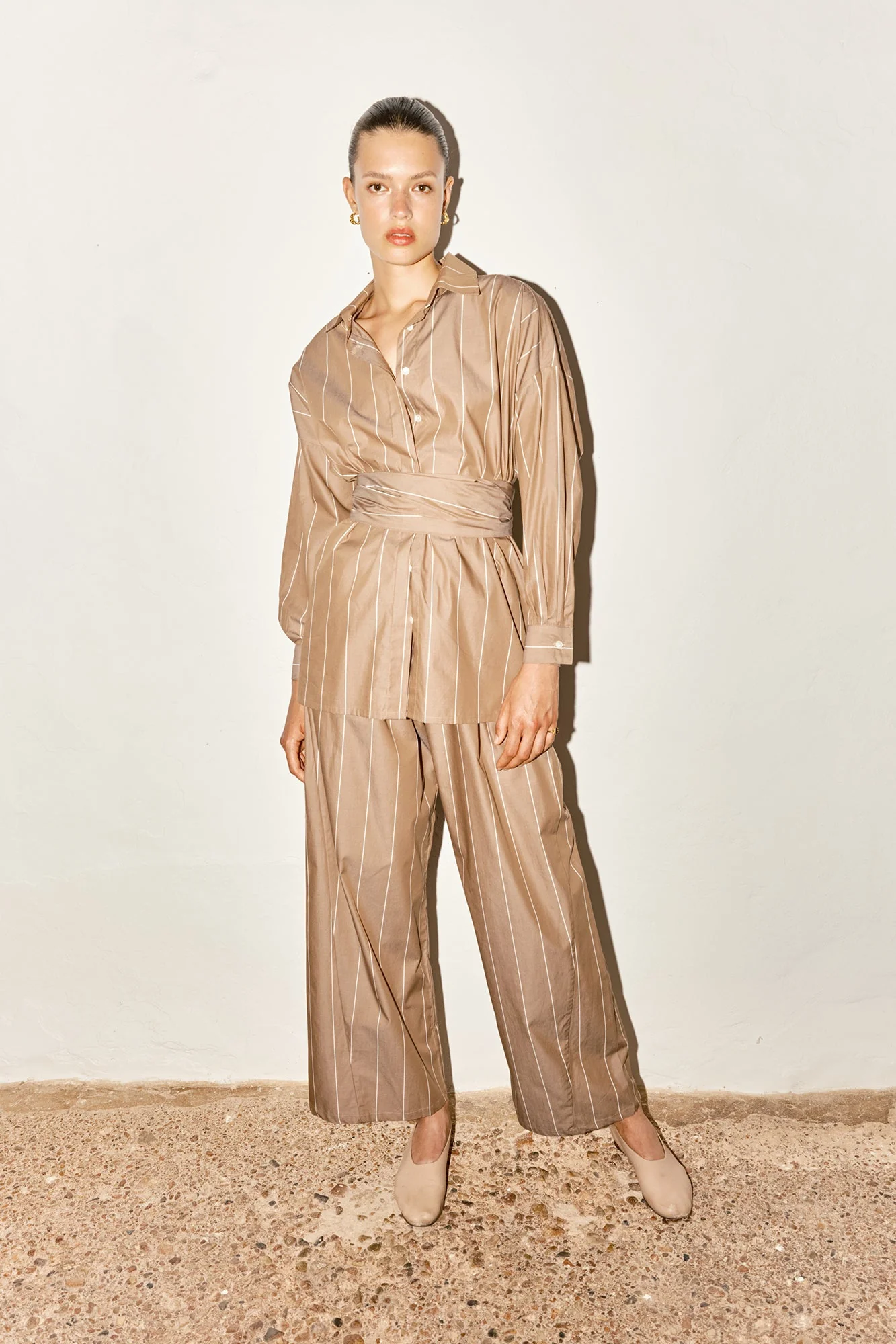 Datura Ren Shirt - Almond Brown Stripe - Image 2