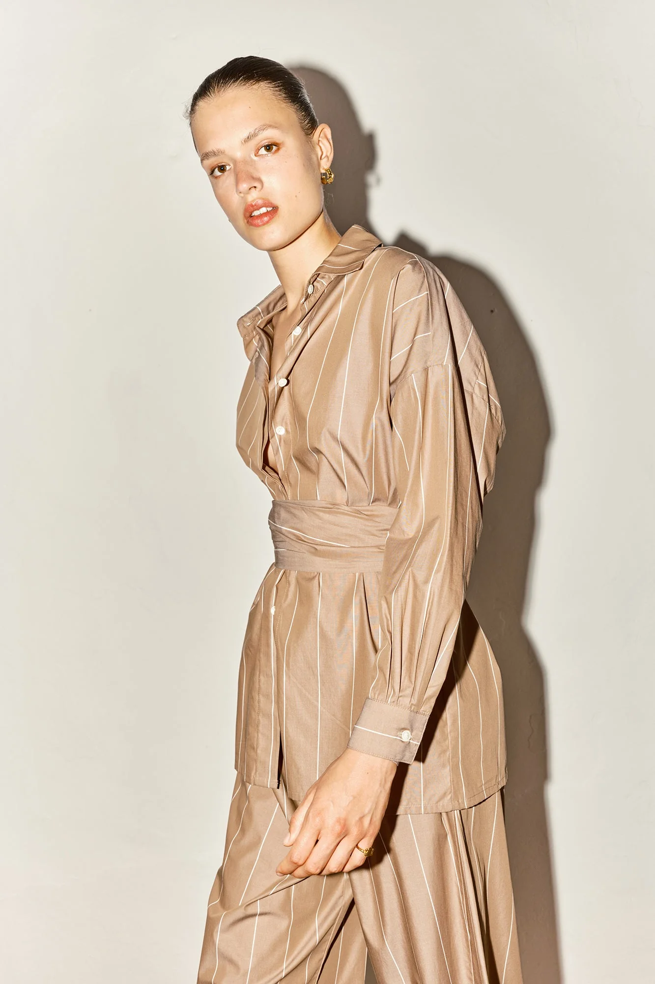 Datura Ren Shirt - Almond Brown Stripe - Image 3