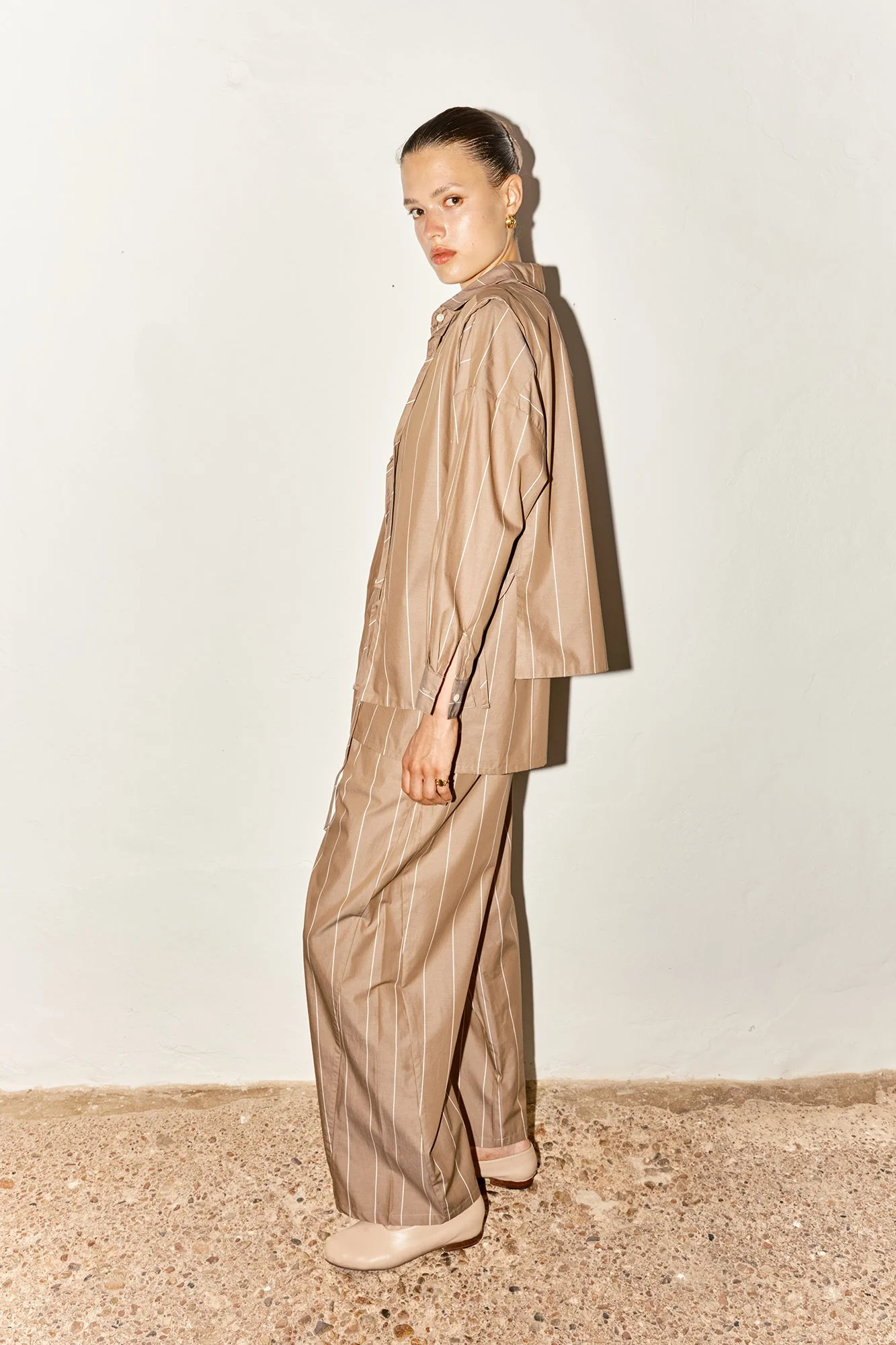 Datura Almond Striped Judo Pants - Almond Brown/Ivory Stripes - Image 2