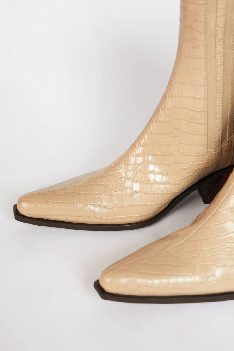 "INTENTIONALLY __________." Hillary Croc Heeled Boot - Apple/Ojai - Image 10