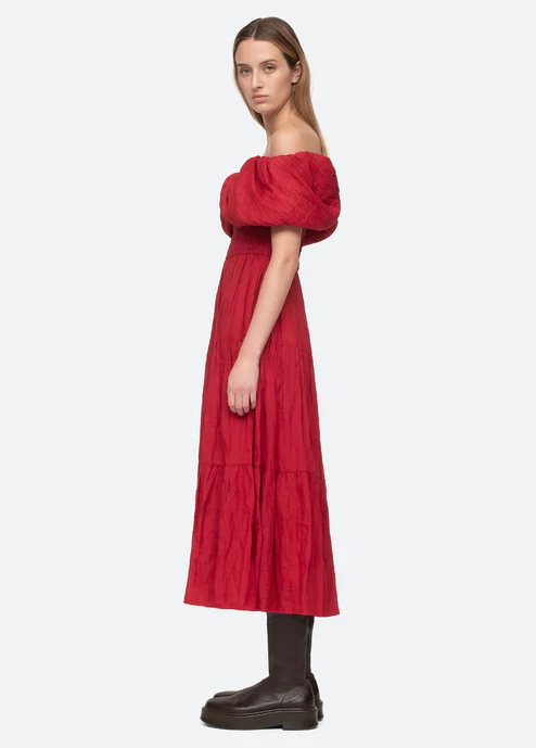 Sea NY Loren Off Shoulder Dress - Ruby Red - Image 2