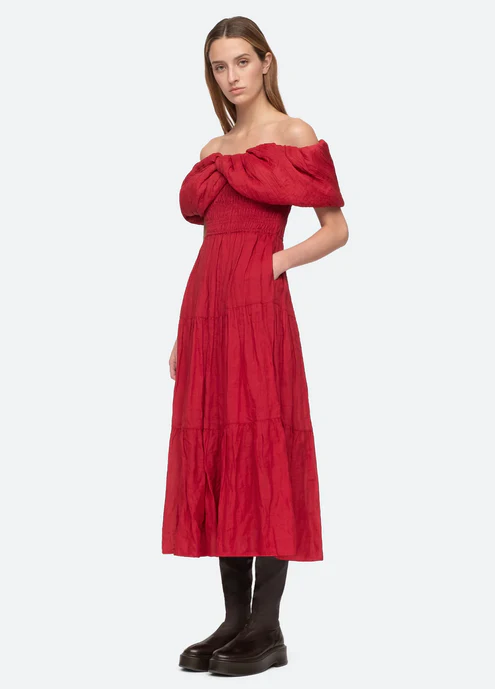 Sea NY Loren Off Shoulder Dress - Ruby Red - Image 3