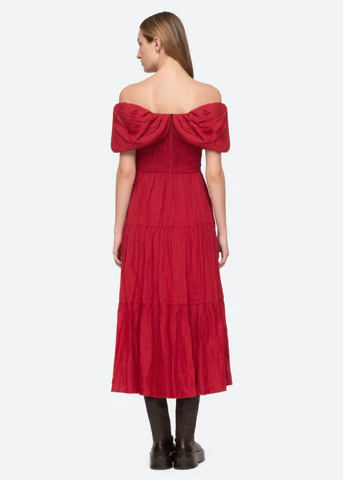 Sea NY Loren Off Shoulder Dress - Ruby Red - Image 4