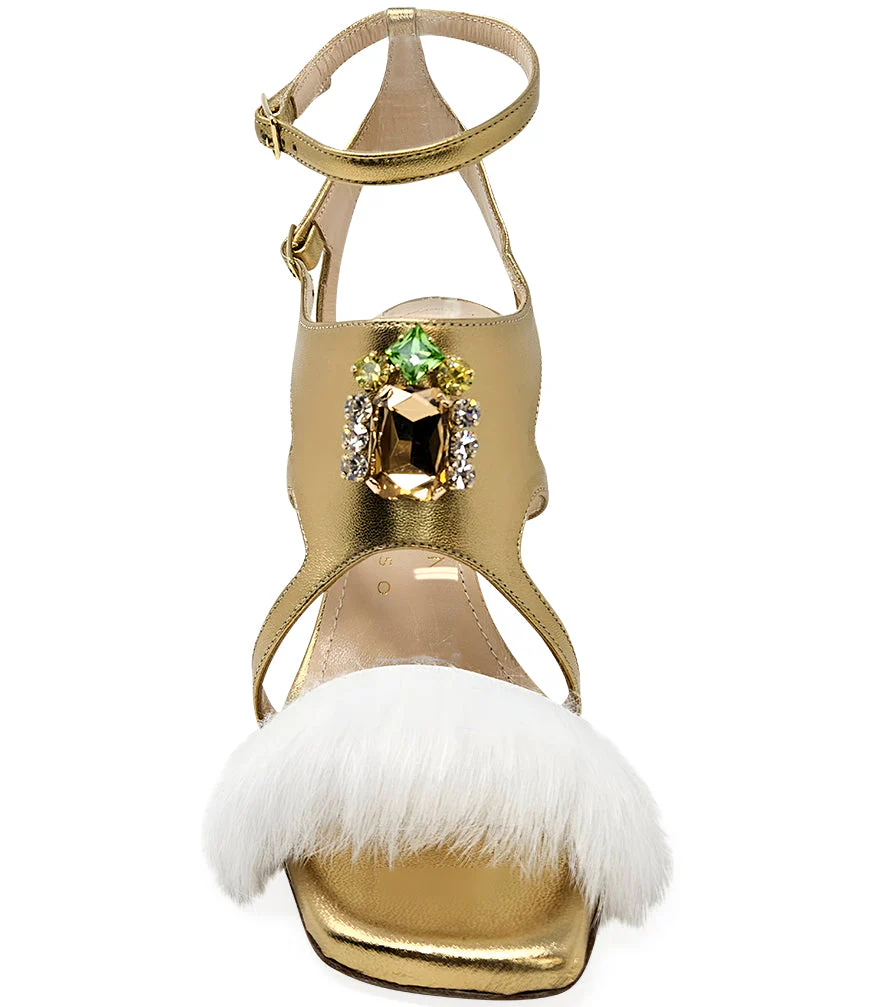 Fratelli Russo Leather Open Toe Feather Pump - Gold - Image 4